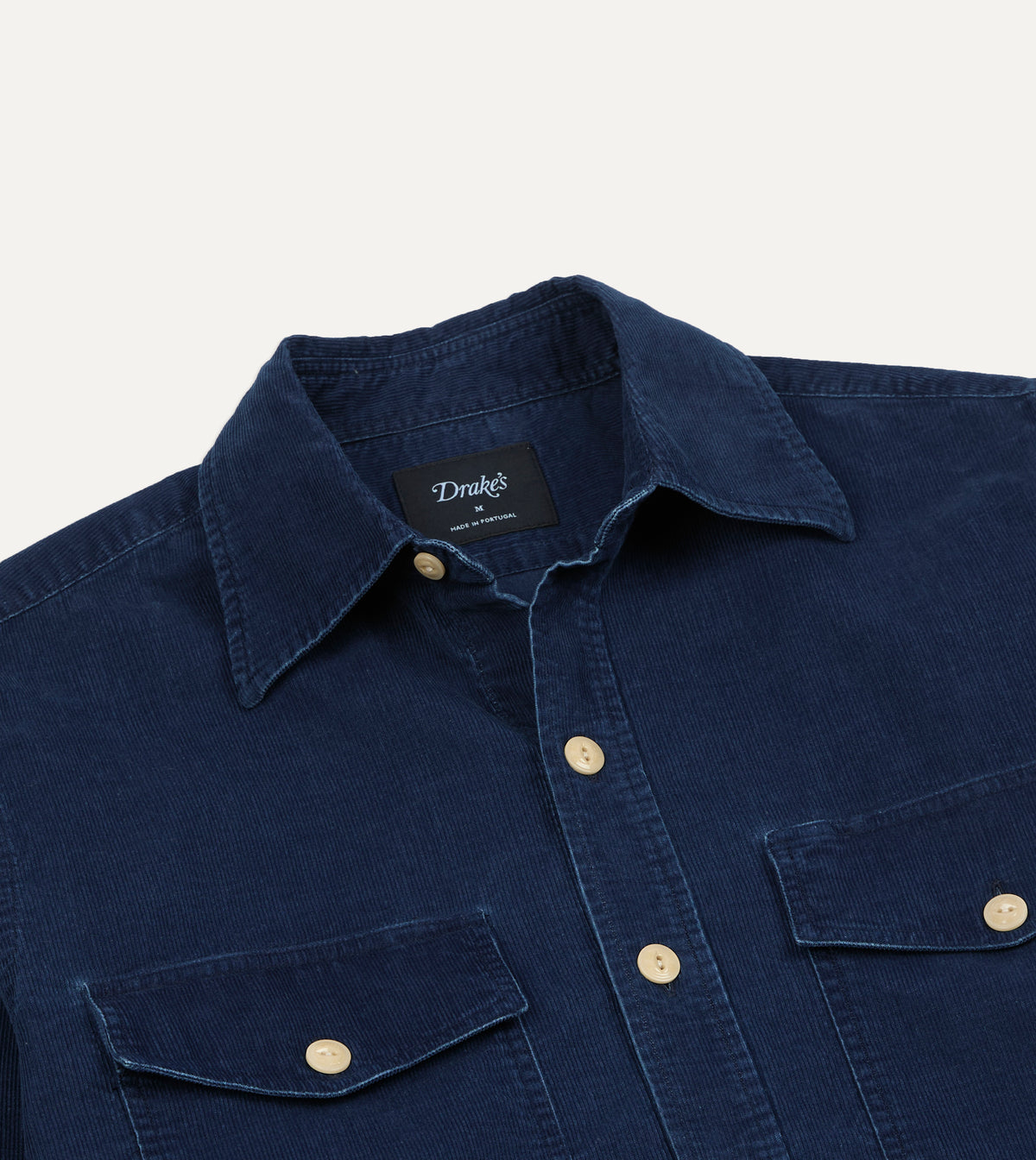 Navy Corduroy Two-Pocket Long Point Collar Work Shirt