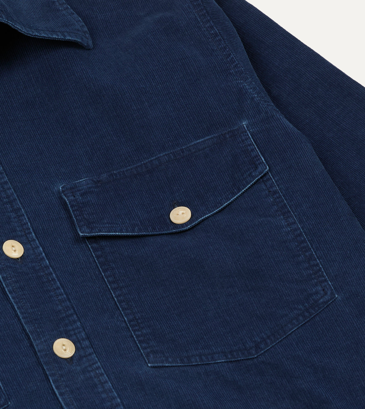 Navy Corduroy Two-Pocket Long Point Collar Work Shirt