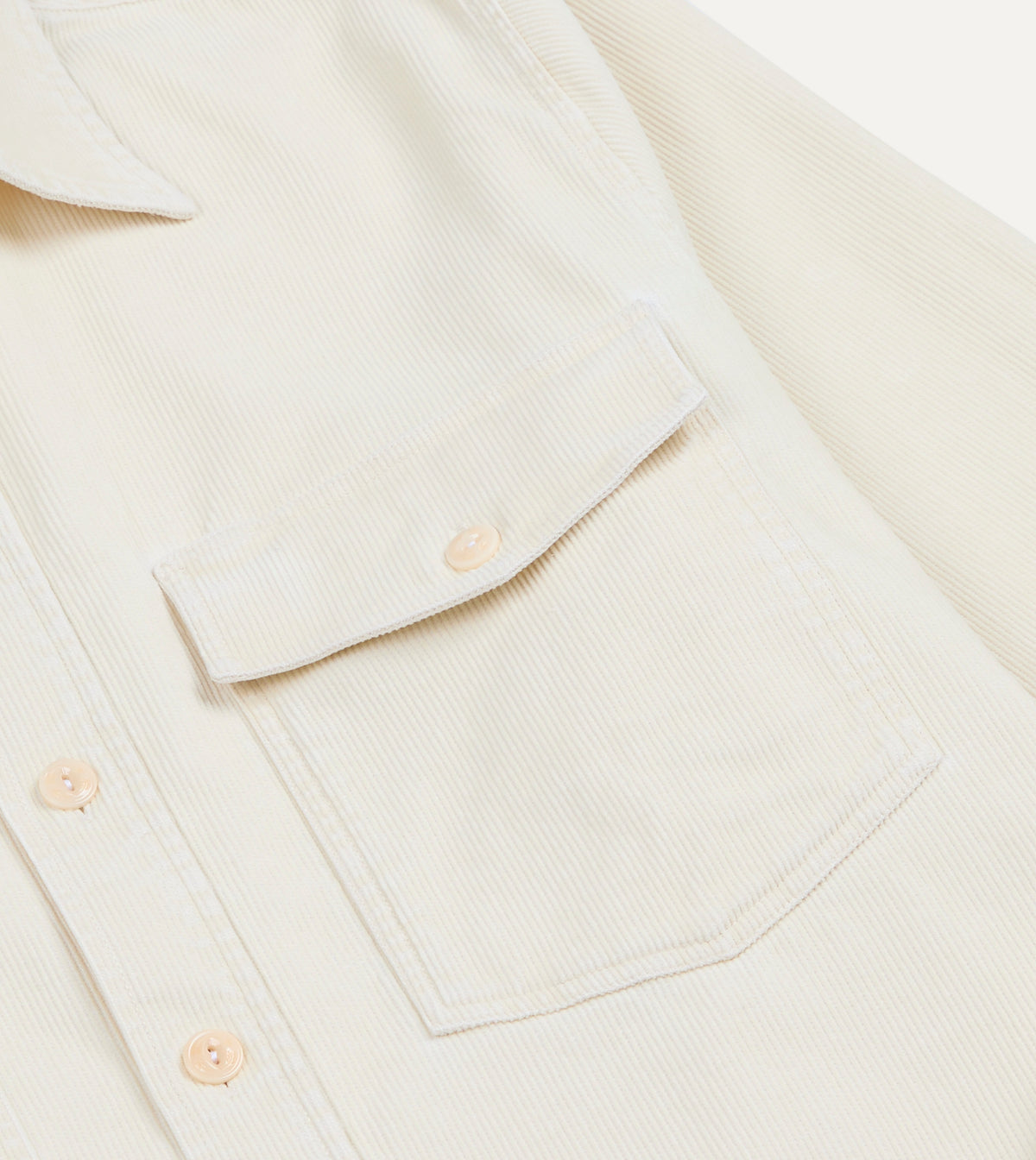 Ecru Corduroy Two-Pocket Long Point Collar Work Shirt