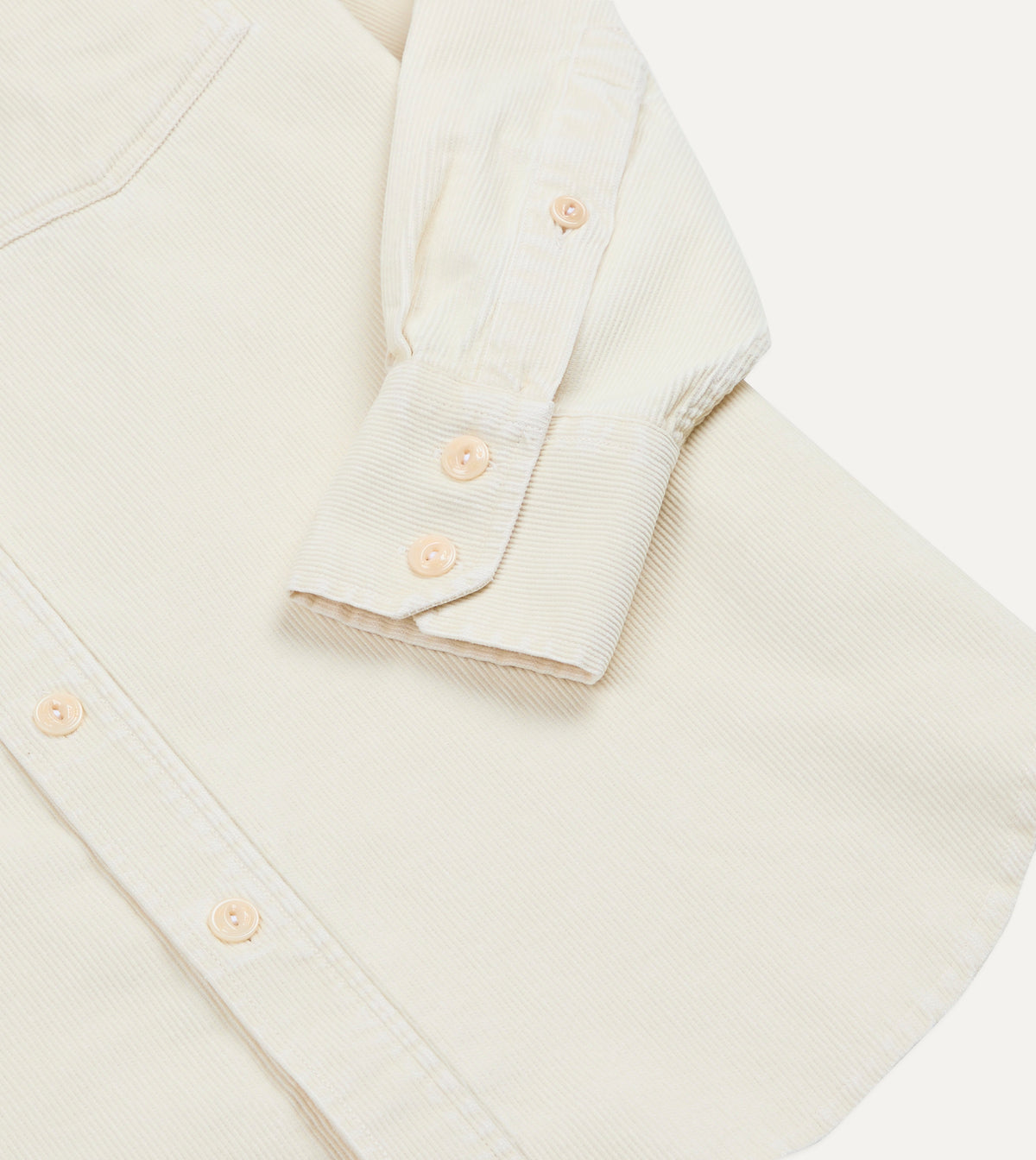 Ecru Corduroy Two-Pocket Long Point Collar Work Shirt