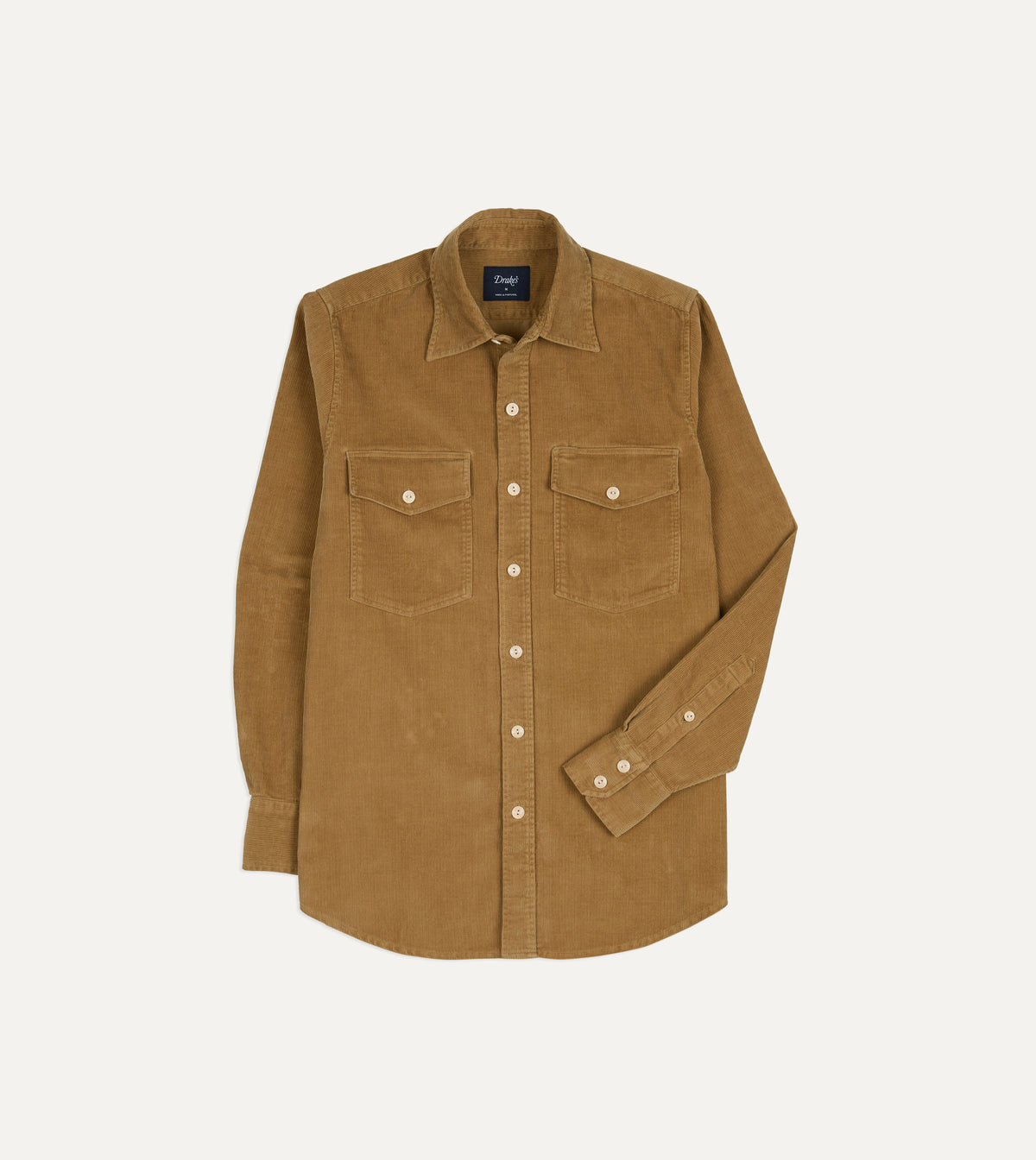 Tan Corduroy Two-Pocket Long Point Collar Work Shirt