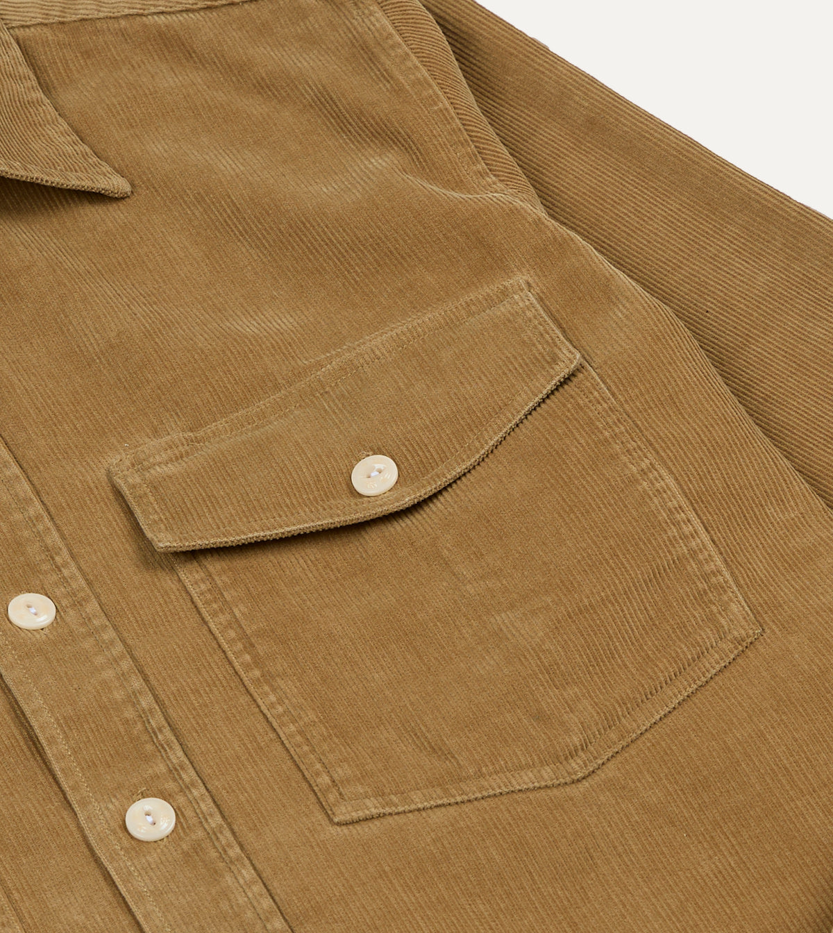 Tan Corduroy Two-Pocket Long Point Collar Work Shirt
