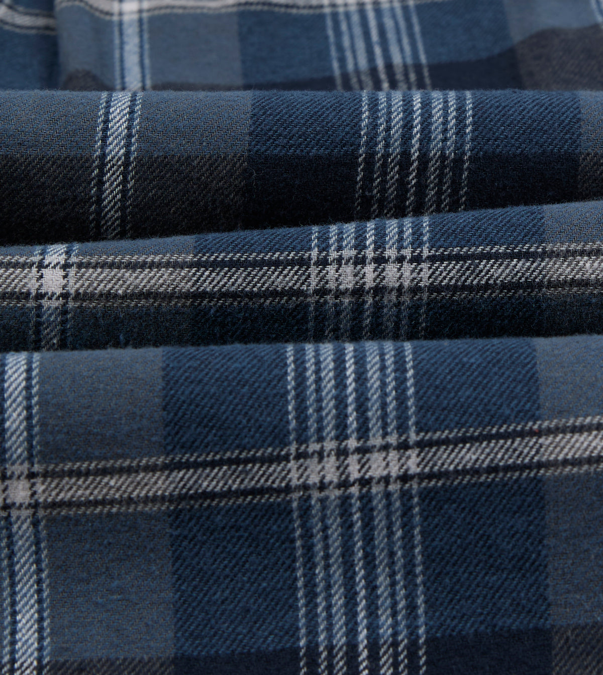 Navy Check Cotton Two-Pocket Long Point Collar Work Shirt
