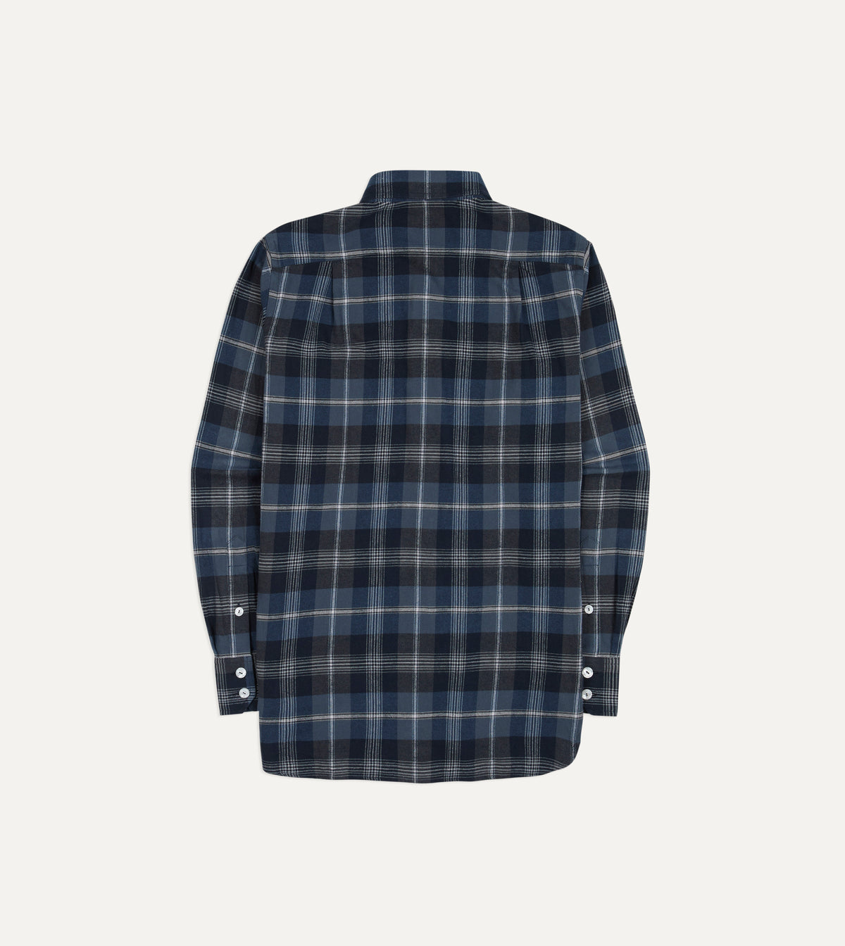 Navy Check Cotton Two-Pocket Long Point Collar Work Shirt