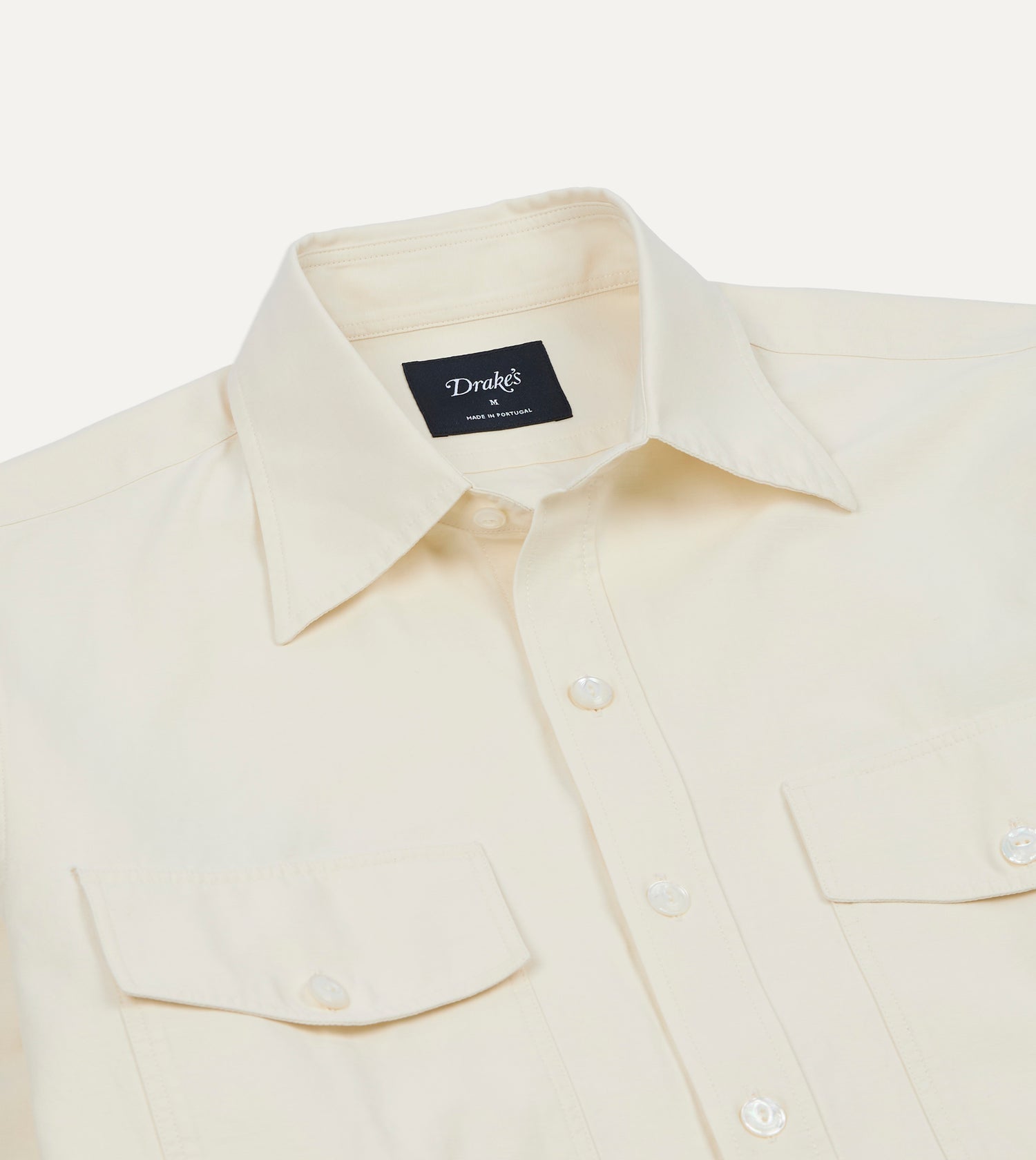 Ecru Cotton-Linen Two-Pocket Long Point Collar Work Shirt