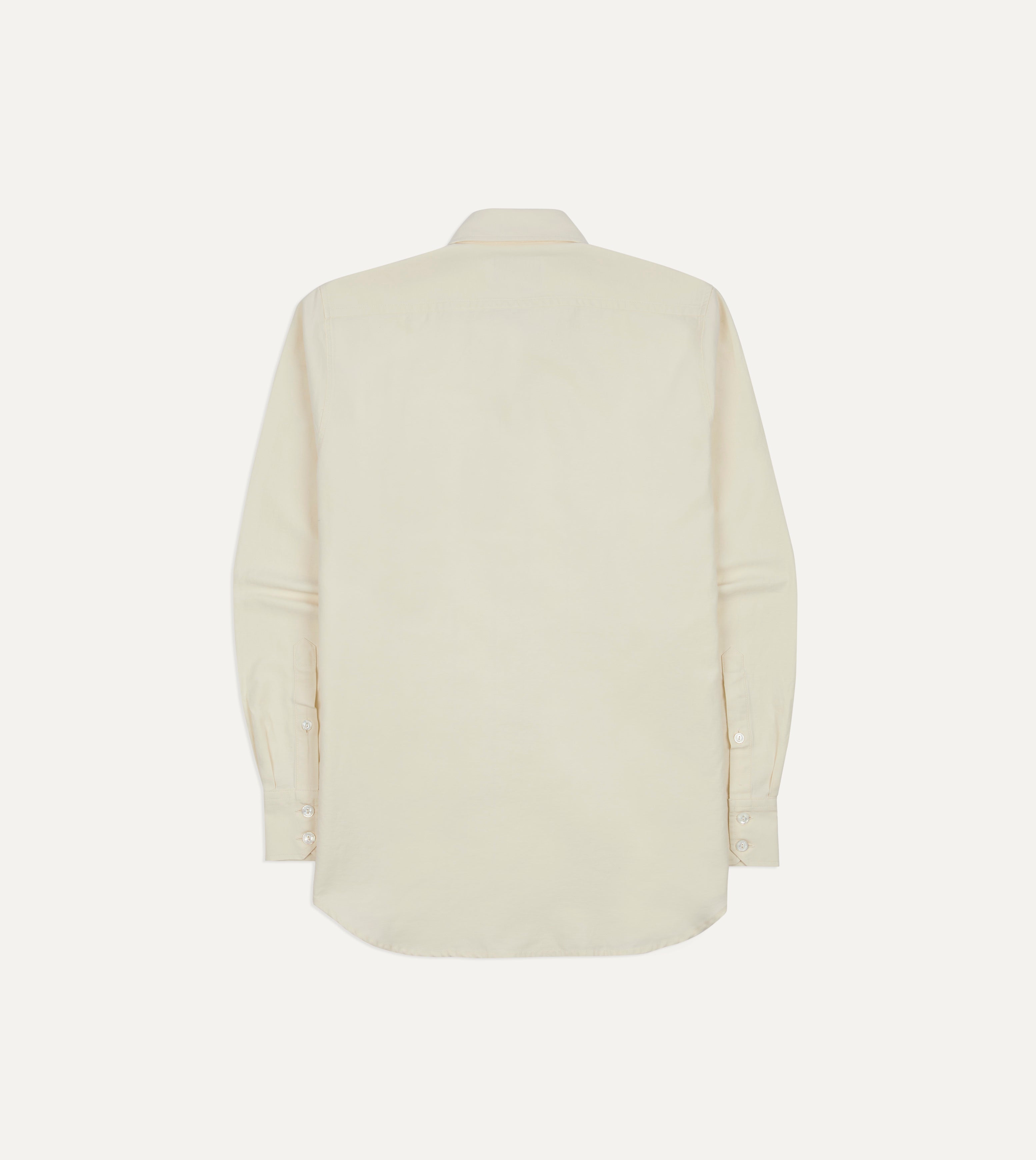 Ecru Cotton-Linen Two-Pocket Long Point Collar Work Shirt