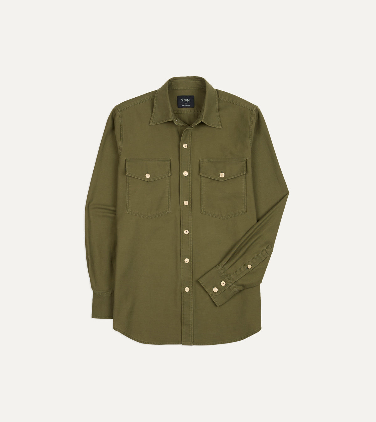 Olive Cotton Two-Pocket Long Point Collar Work Shirt