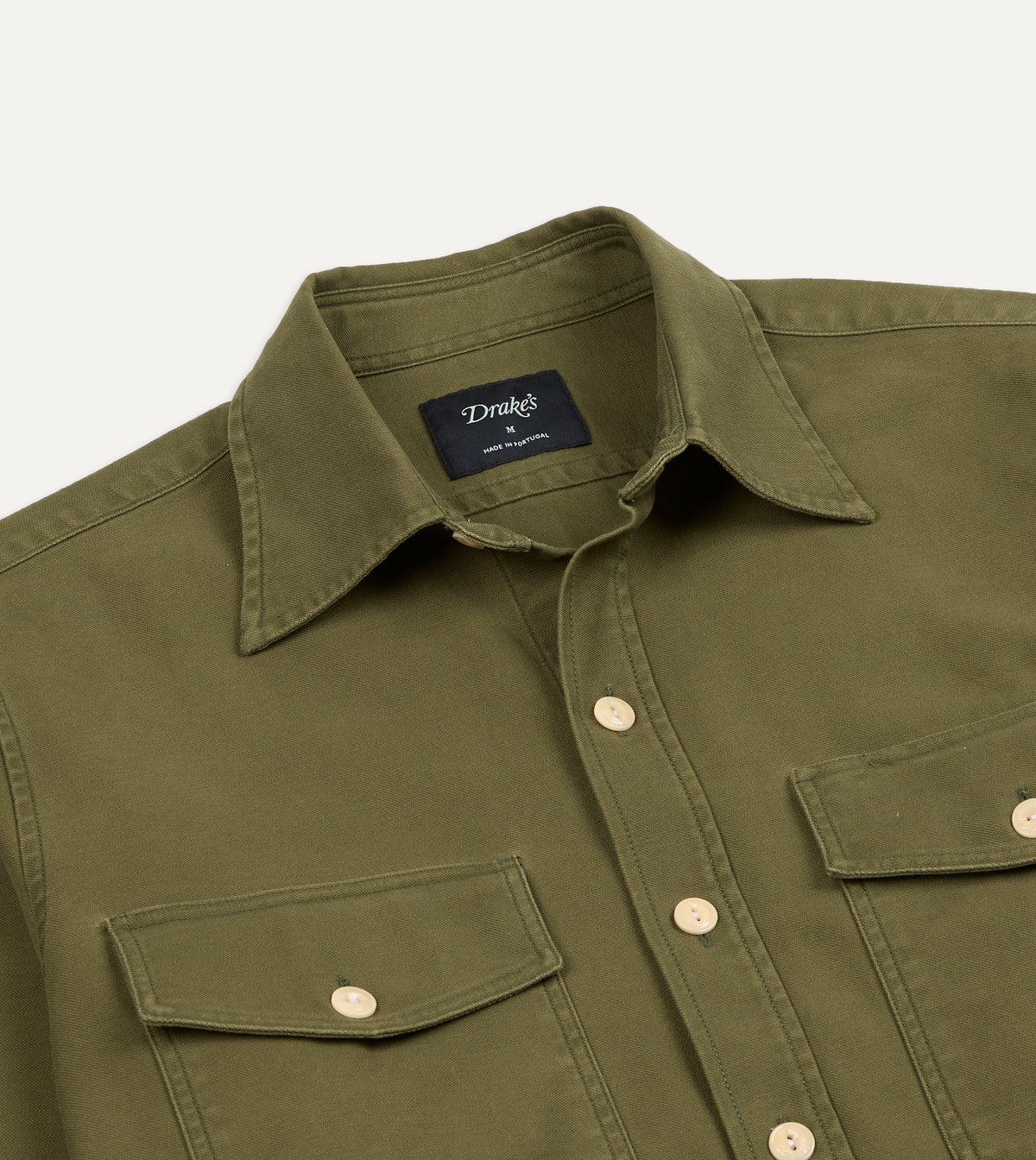 Olive Cotton Two-Pocket Long Point Collar Work Shirt