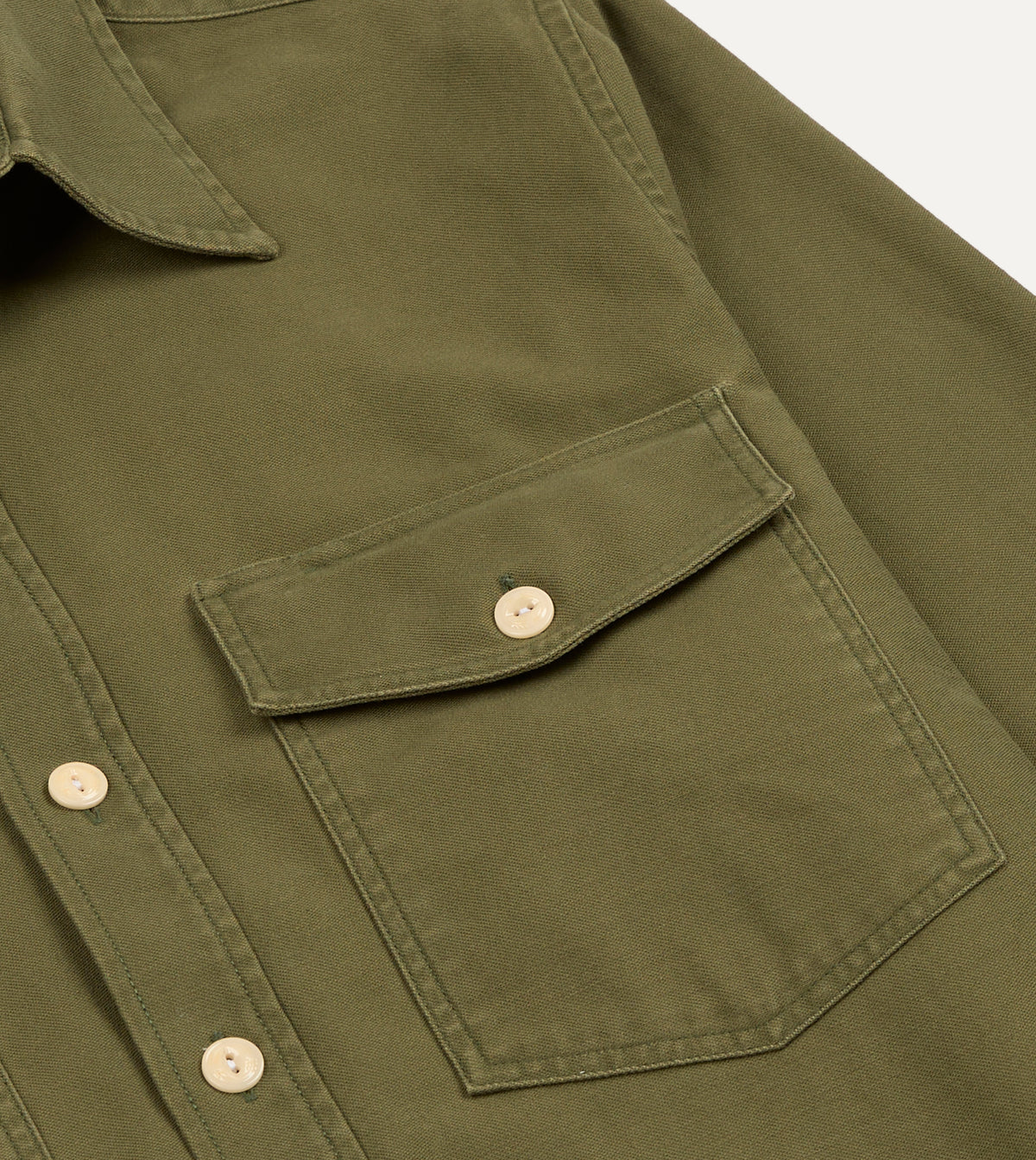 Olive Cotton Two-Pocket Long Point Collar Work Shirt