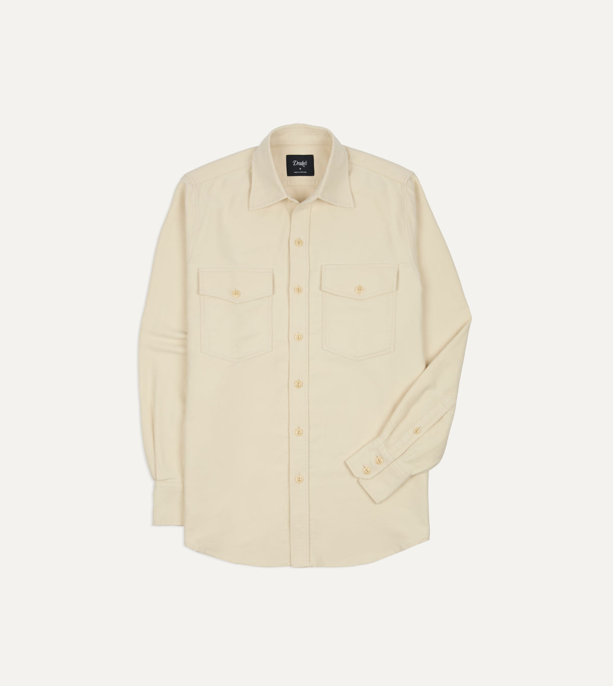 Ecru Moleskin Two-Pocket Long Point Collar Work Shirt