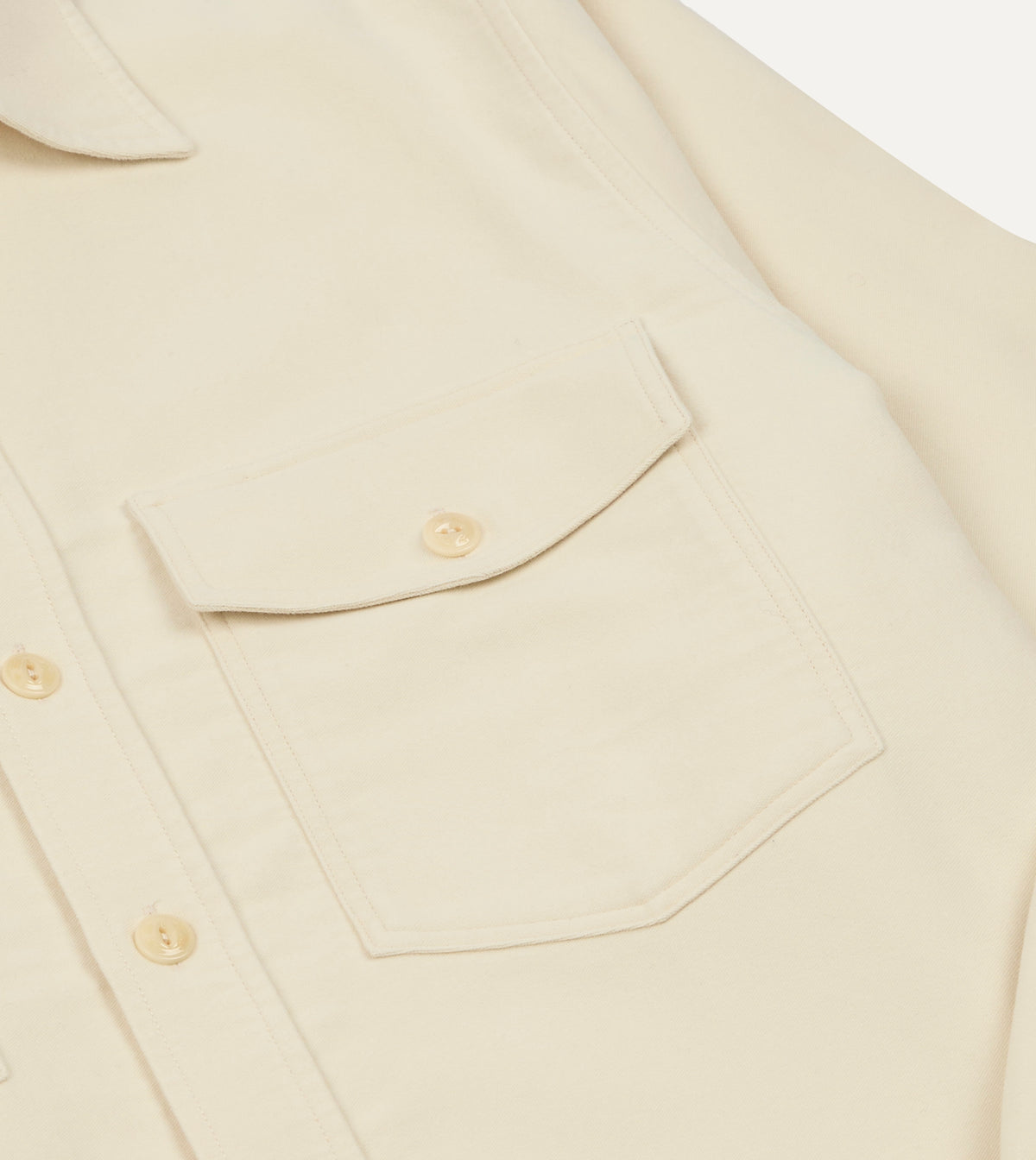 Ecru Moleskin Two-Pocket Long Point Collar Work Shirt