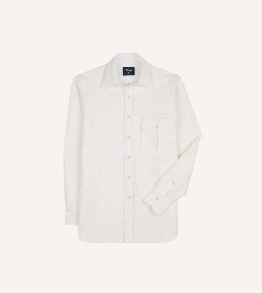 White Selvedge Denim Long Point Collar Work Shirt