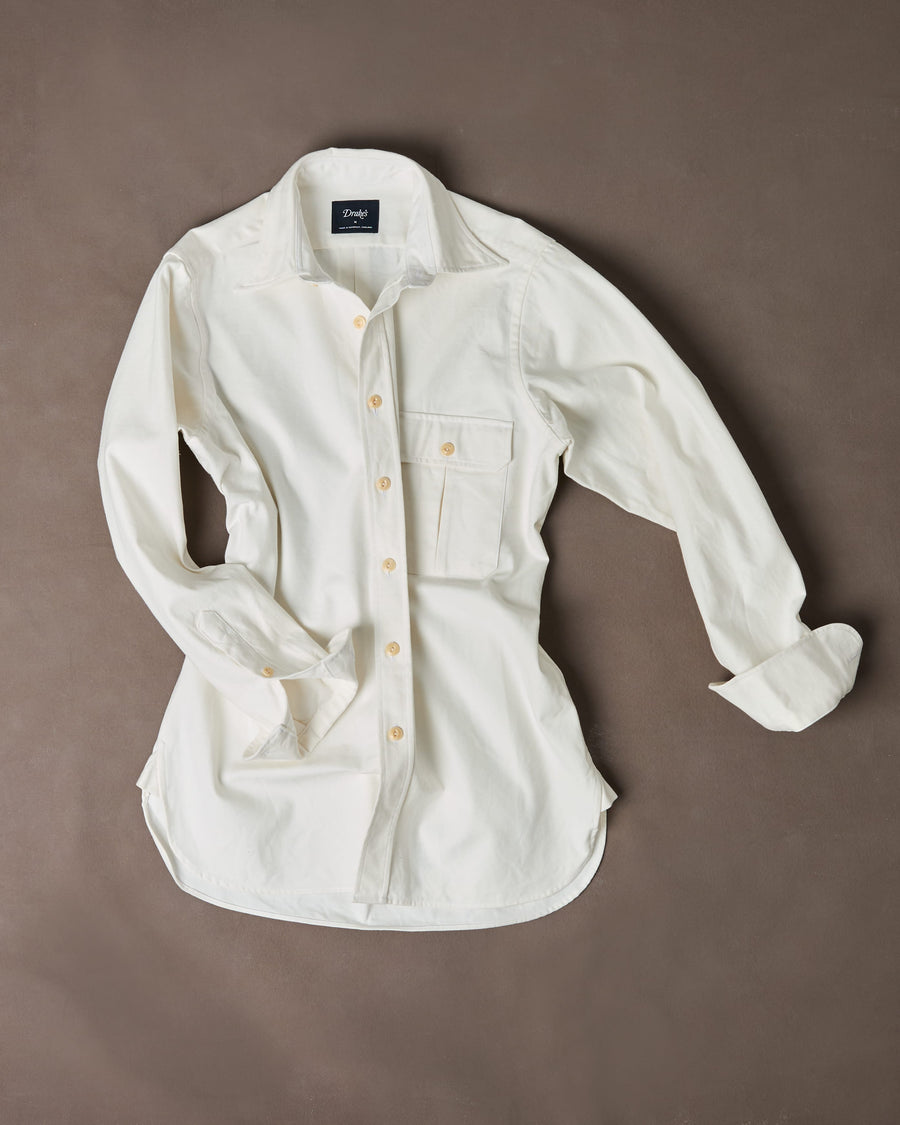 White Selvedge Denim Long Point Collar Work Shirt