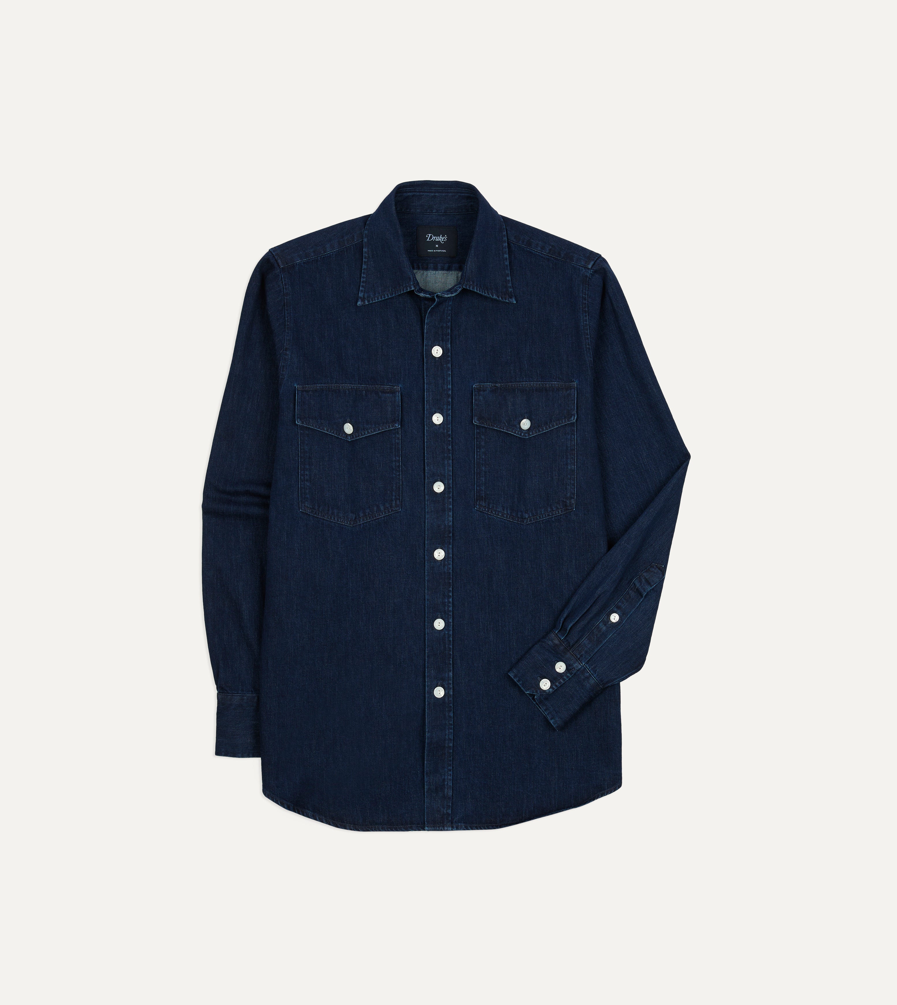 Indigo Denim Two-Pocket Long Point Collar Shirt