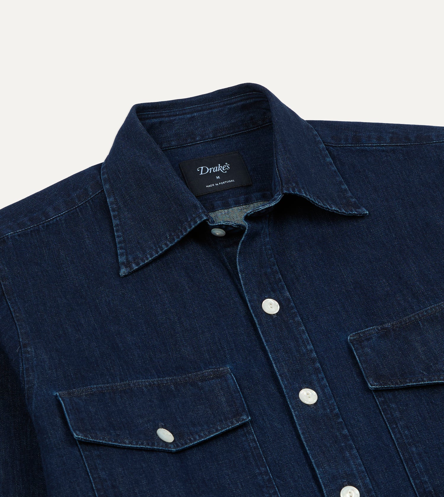Indigo Denim Two-Pocket Long Point Collar Shirt
