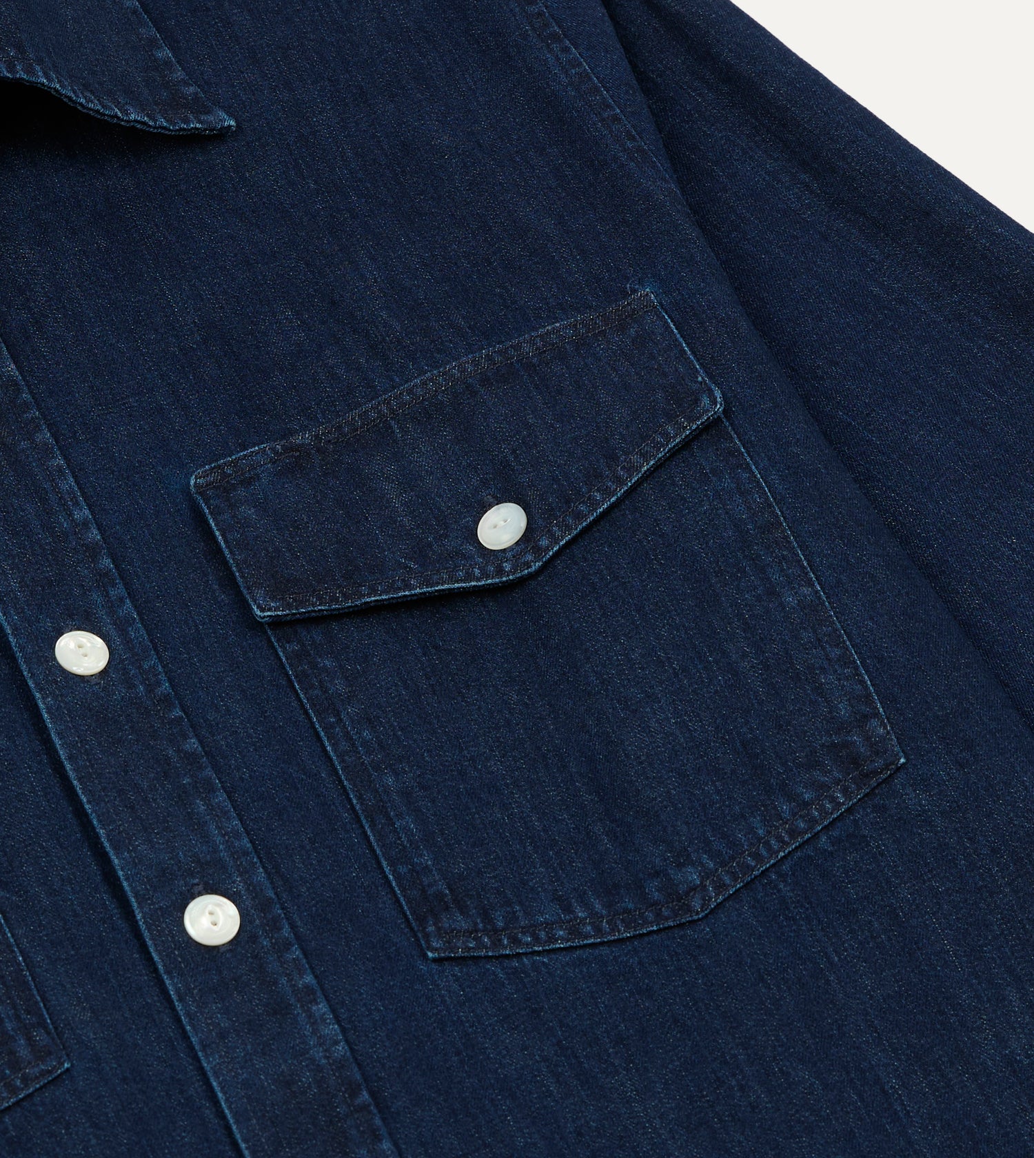 Indigo Denim Two-Pocket Long Point Collar Shirt
