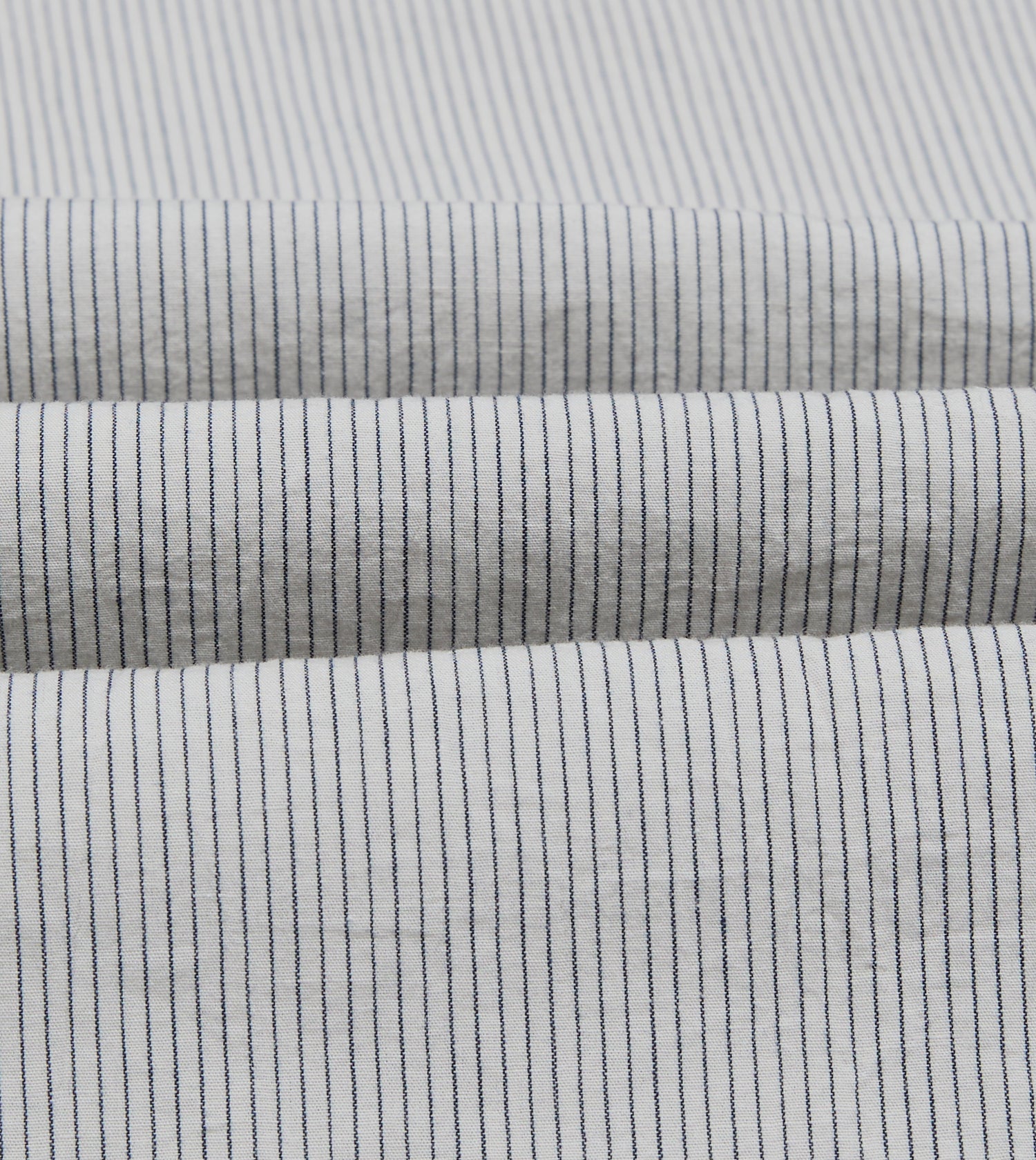 White and Navy Pinstripe Linen-Cotton Long Point Collar Shirt