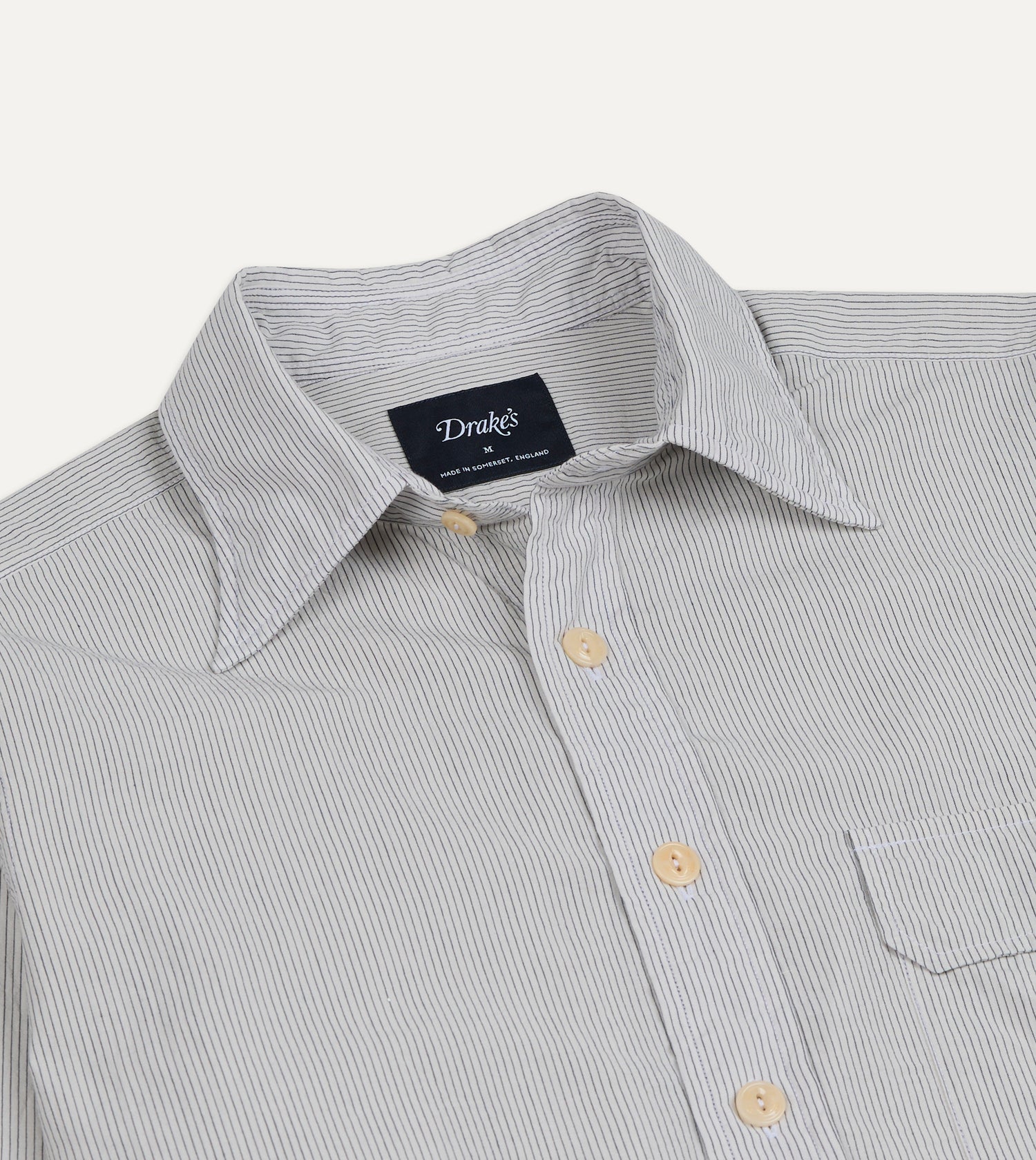 White and Navy Pinstripe Linen-Cotton Long Point Collar Shirt