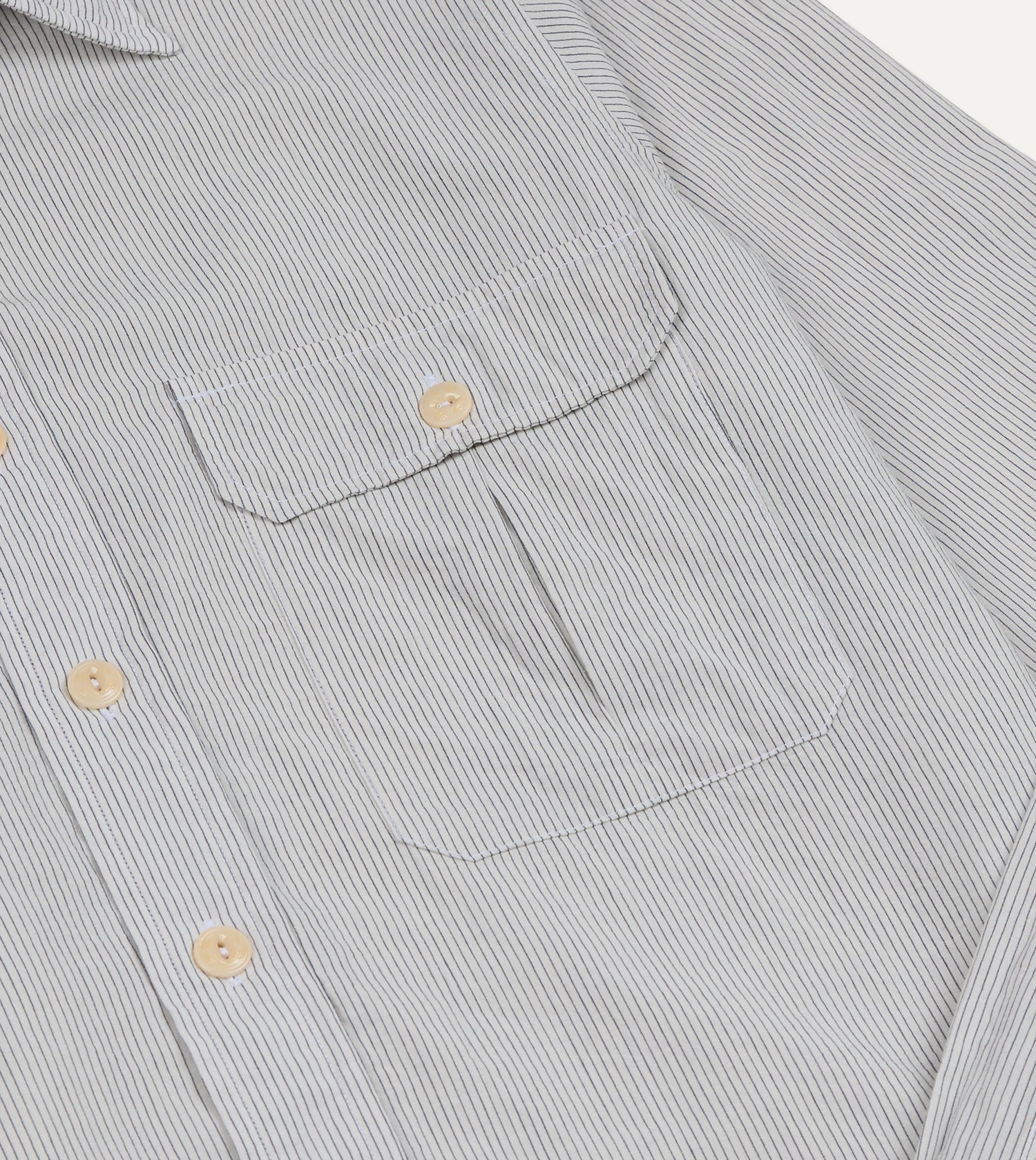 White and Navy Pinstripe Linen-Cotton Long Point Collar Shirt
