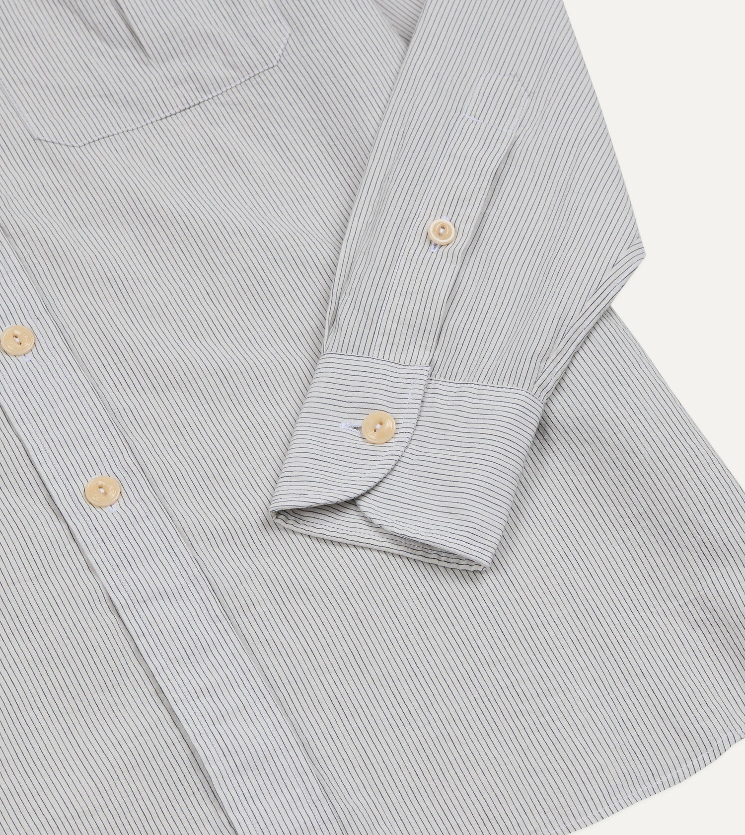 White and Navy Pinstripe Linen-Cotton Long Point Collar Shirt