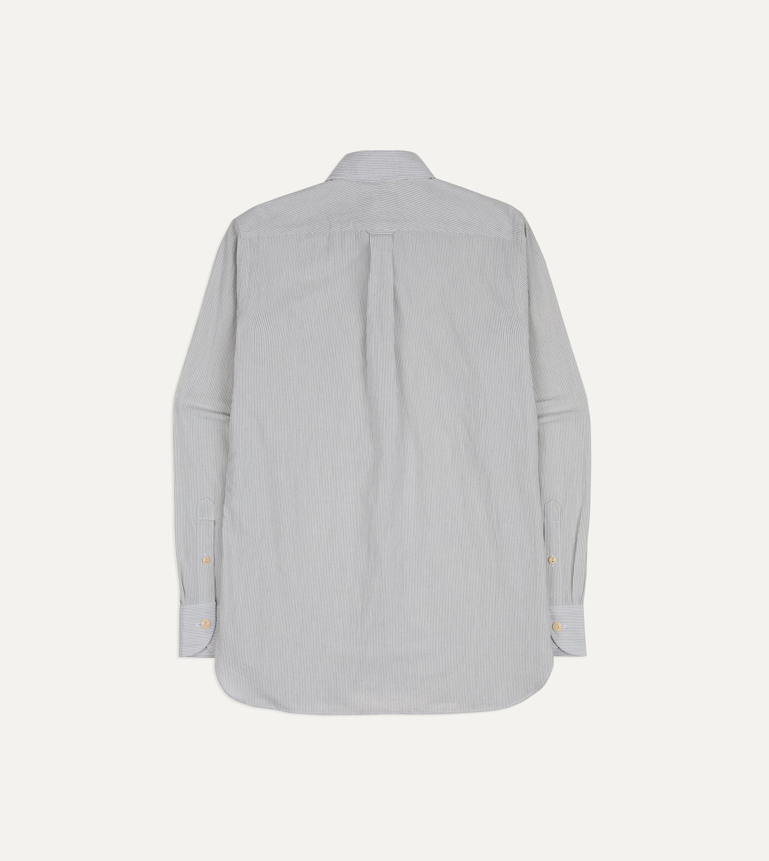 White and Navy Pinstripe Linen-Cotton Long Point Collar Shirt