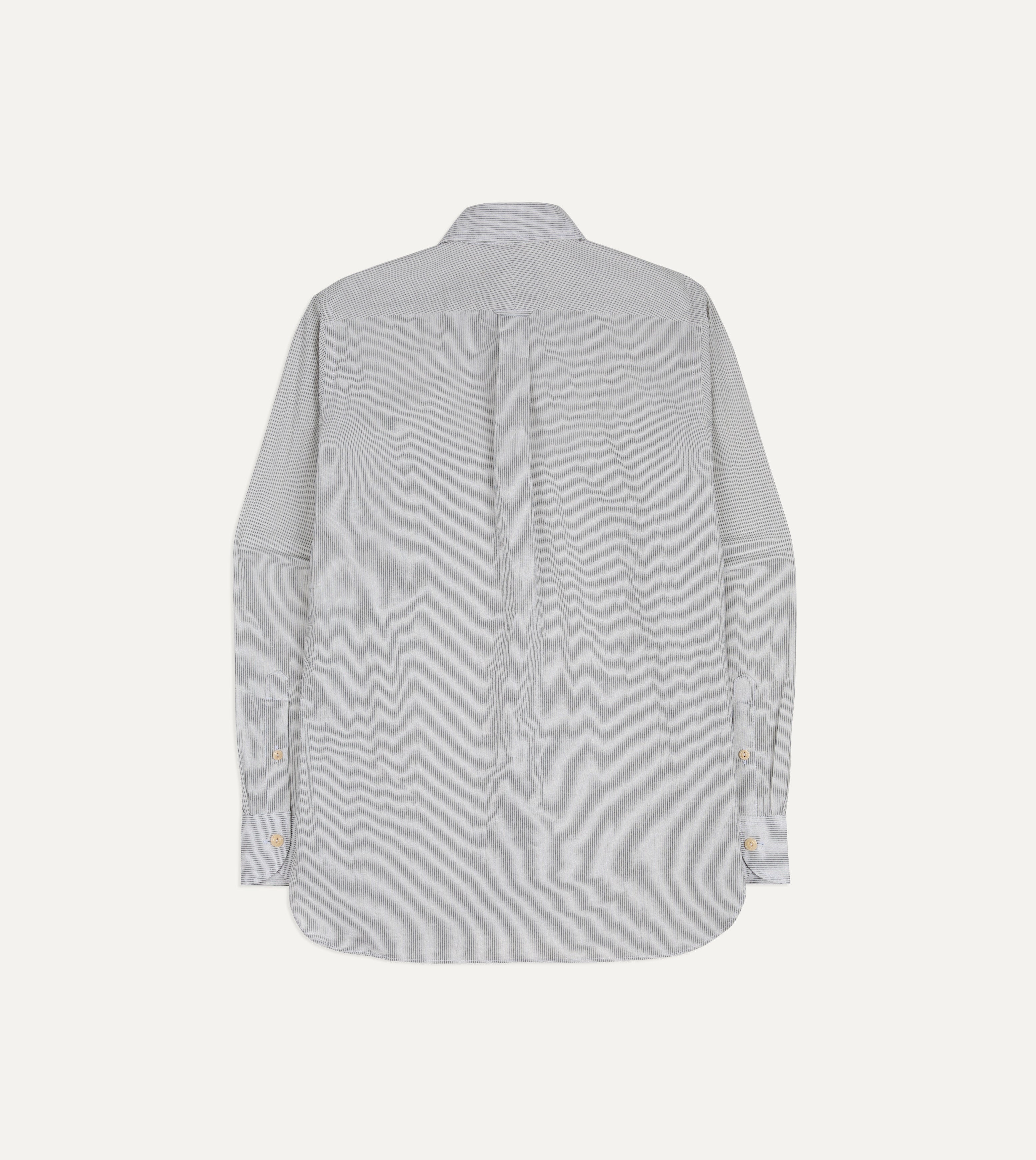 White and Navy Pinstripe Linen-Cotton Long Point Collar Shirt