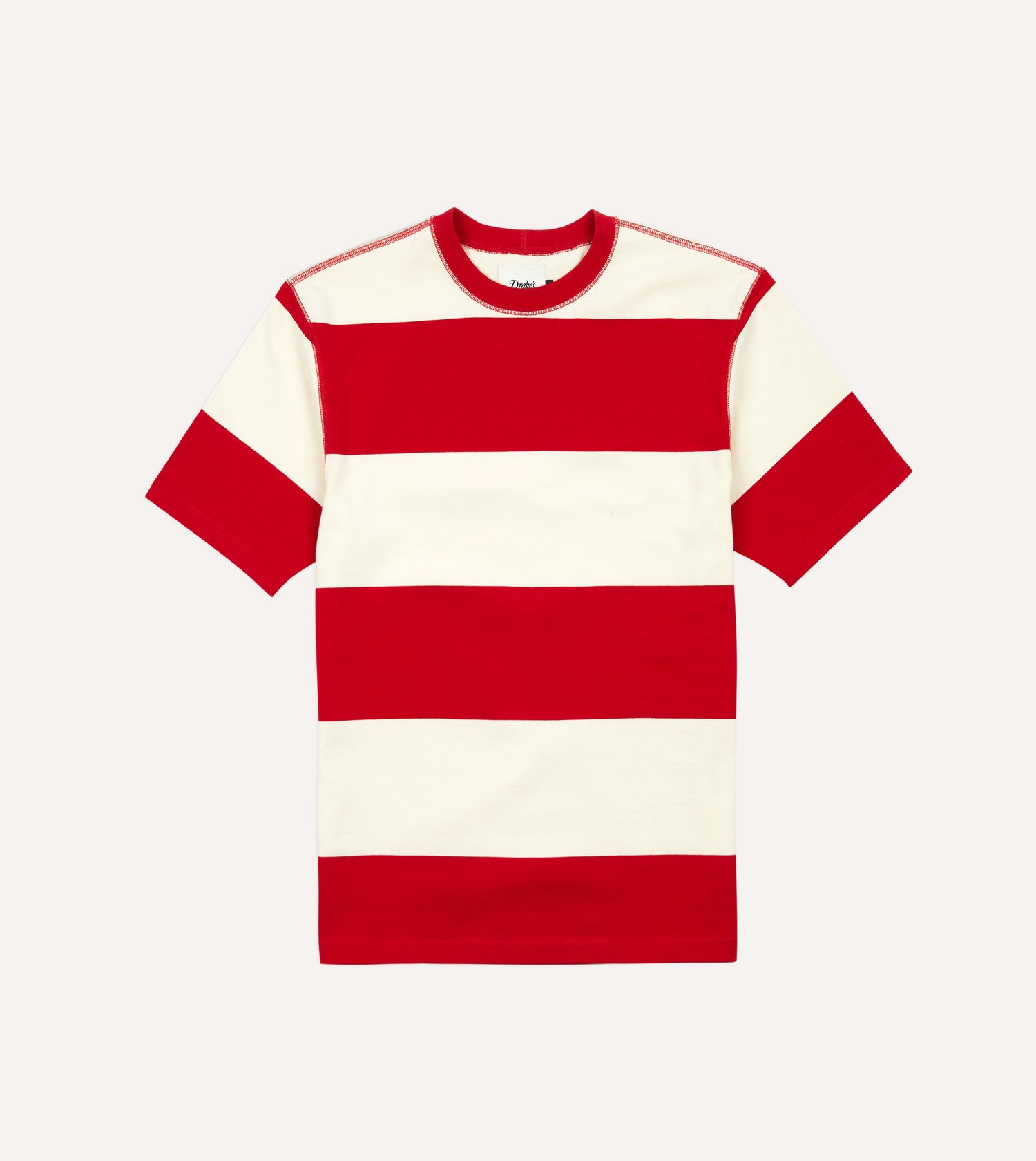 Red and White Wide Stripe Heavy Cotton Crew Neck Hiking T-Shirt