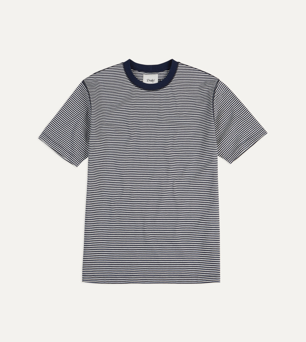 Short-sleeved crew-neck T-shirt in cotton knit with dégradé stripes White &  Sky Blue