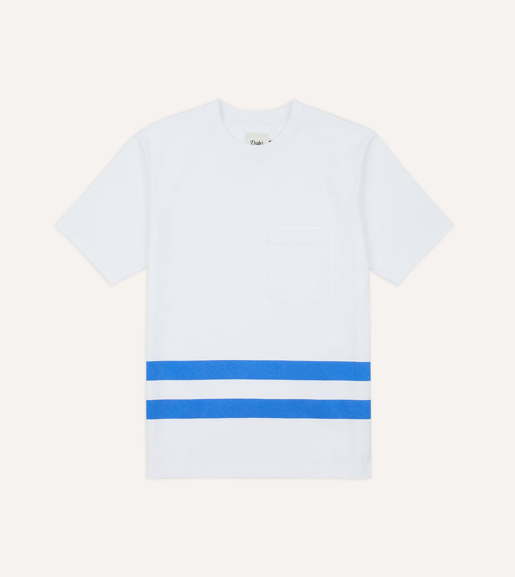 White Printed Stripe Hiking T-Shirt – Drakes US