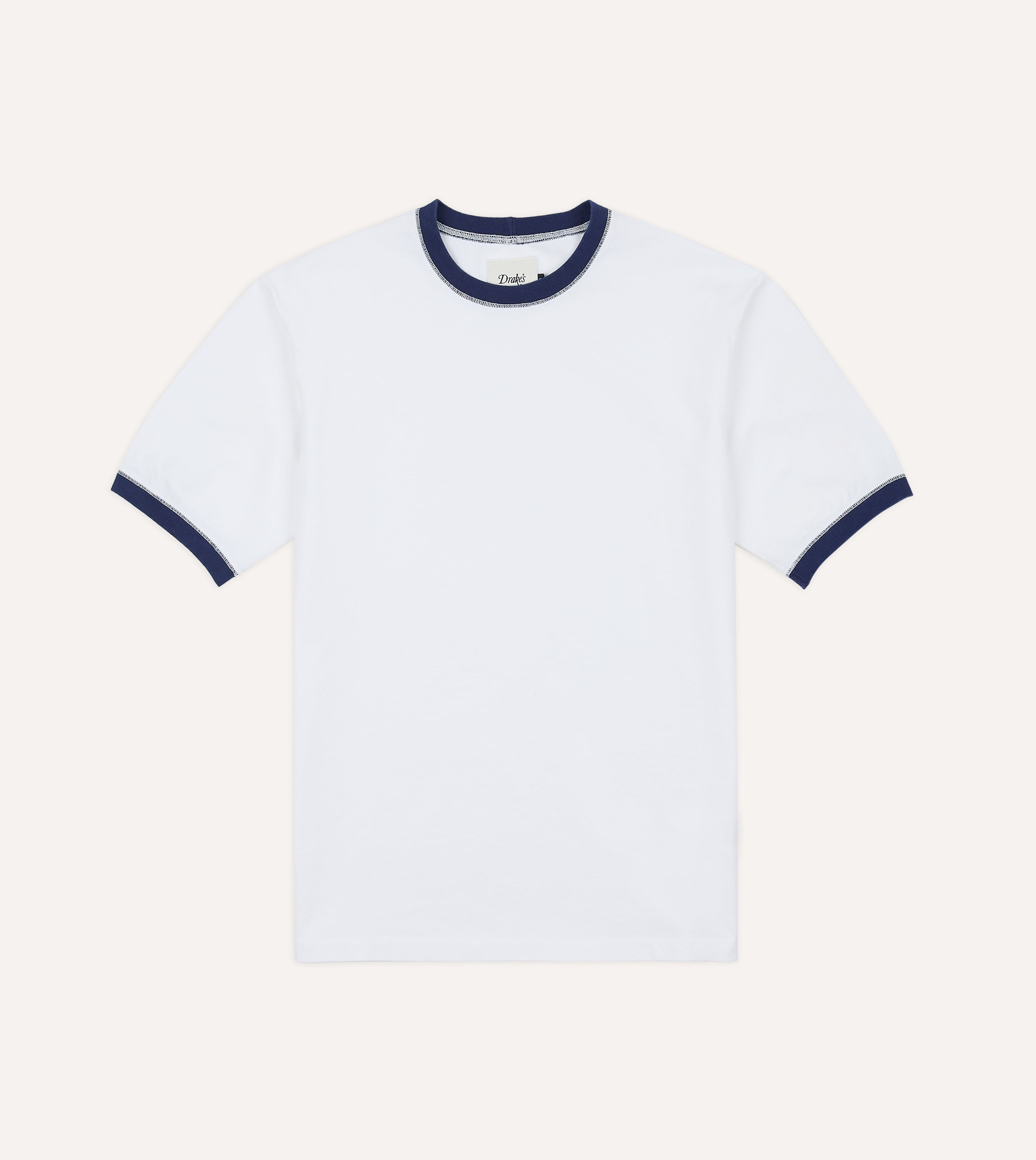 White and Navy Tipped Ringer T-Shirt – Drakes US