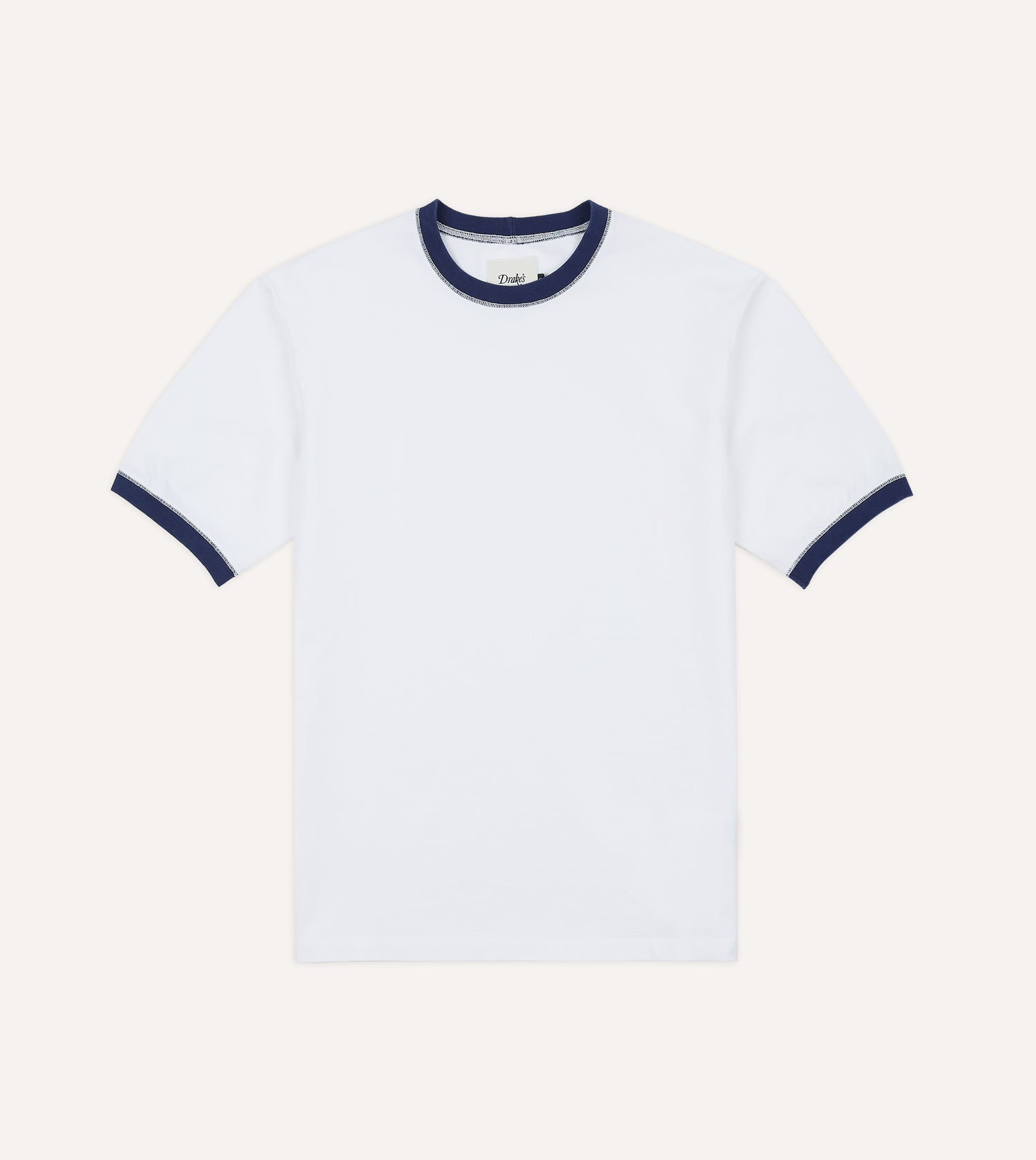 White and Navy Tipped Ringer T-Shirt