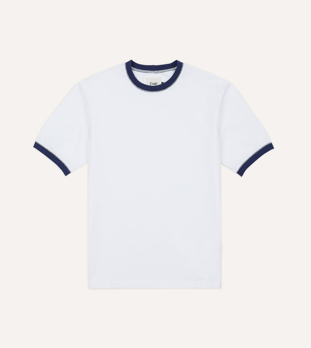 White and Navy Tipped Ringer T-Shirt – Drakes US