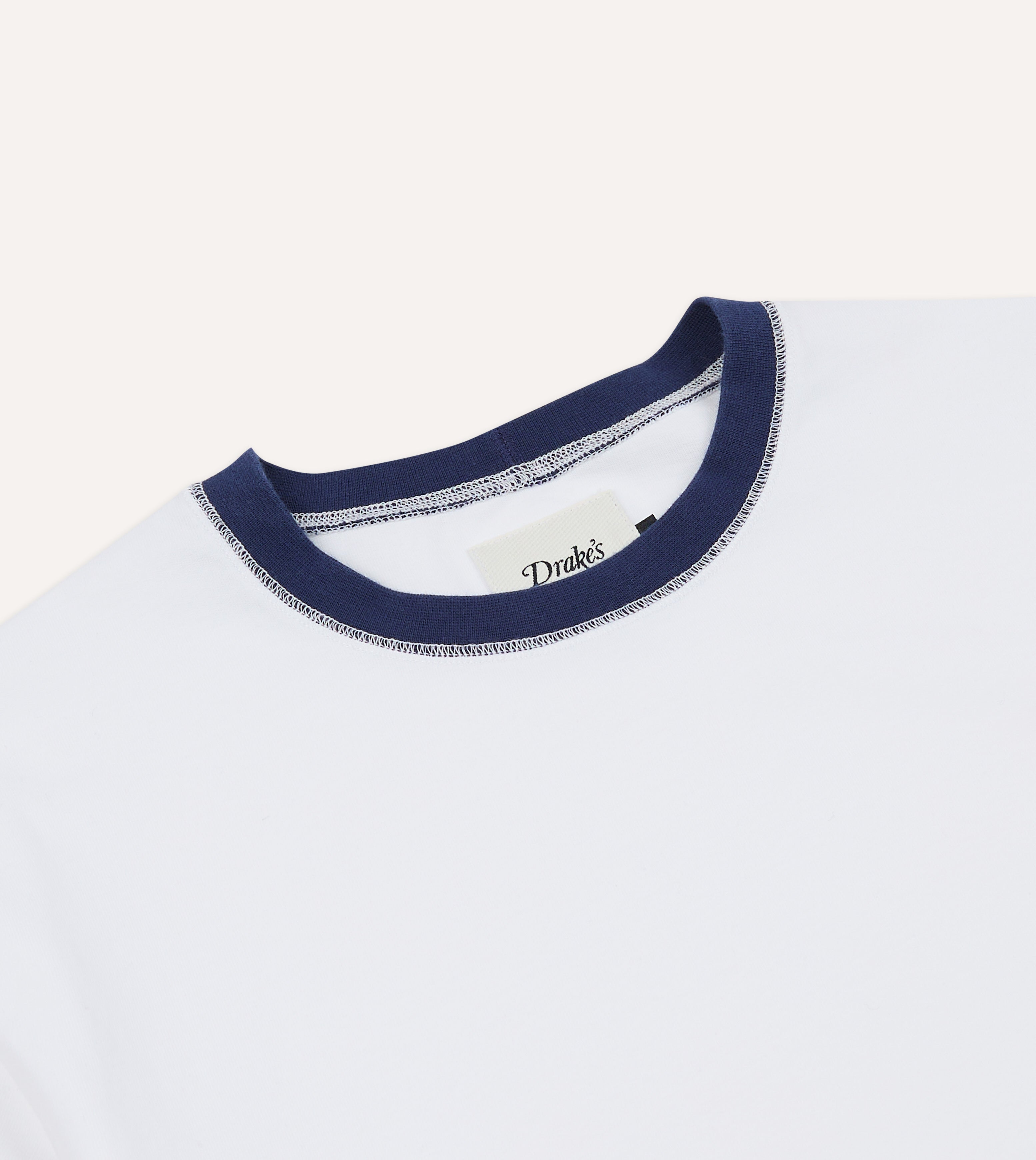 White and Navy Tipped Ringer T-Shirt – Drakes US