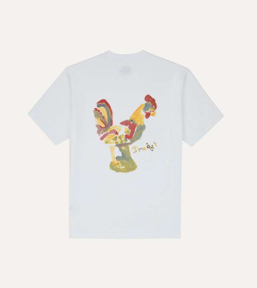 White 'Cockerel' Print Short-Sleeve Hiking T-Shirt