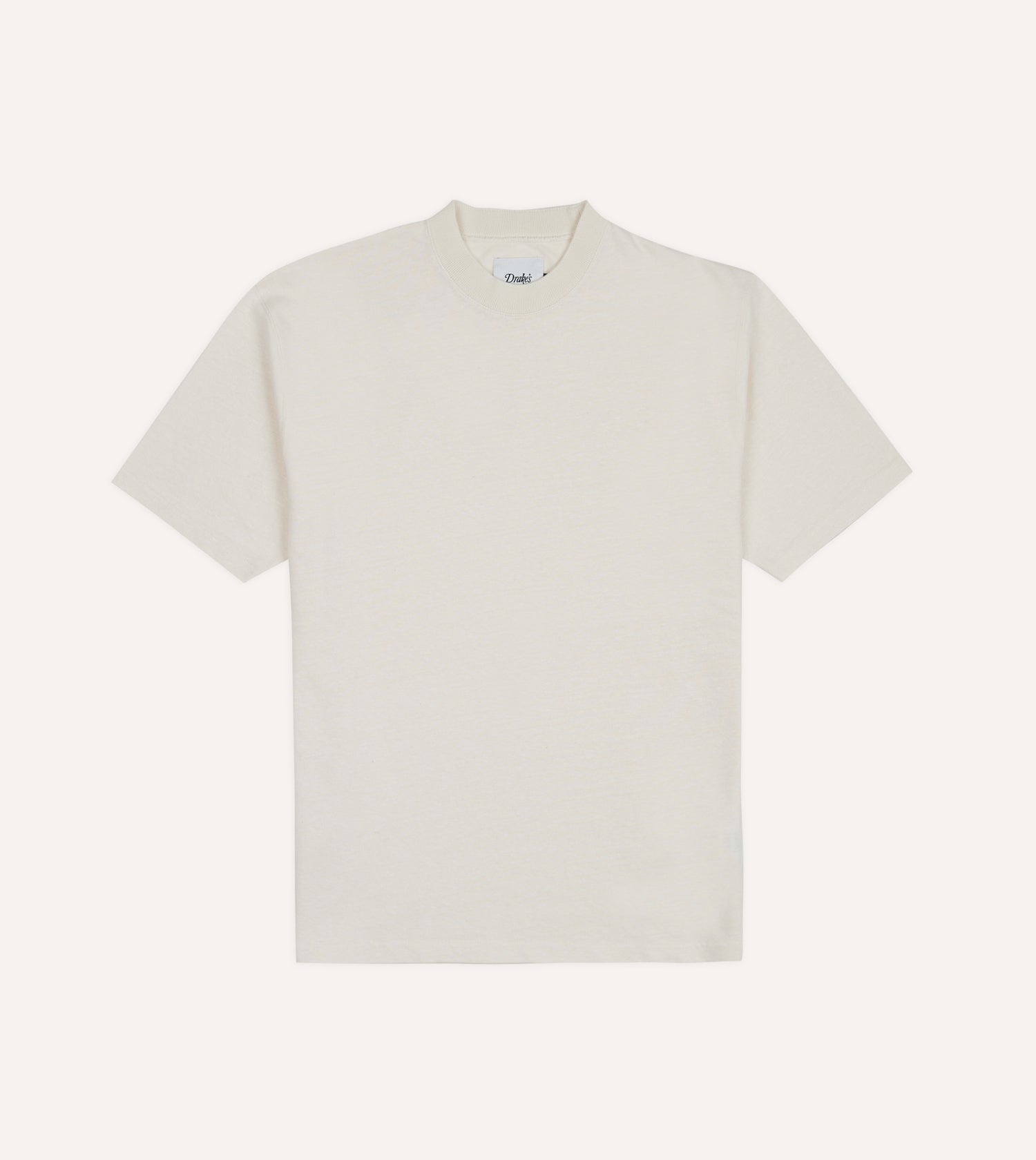 Ecru Cotton-Linen Crew Neck Hiking T-Shirt