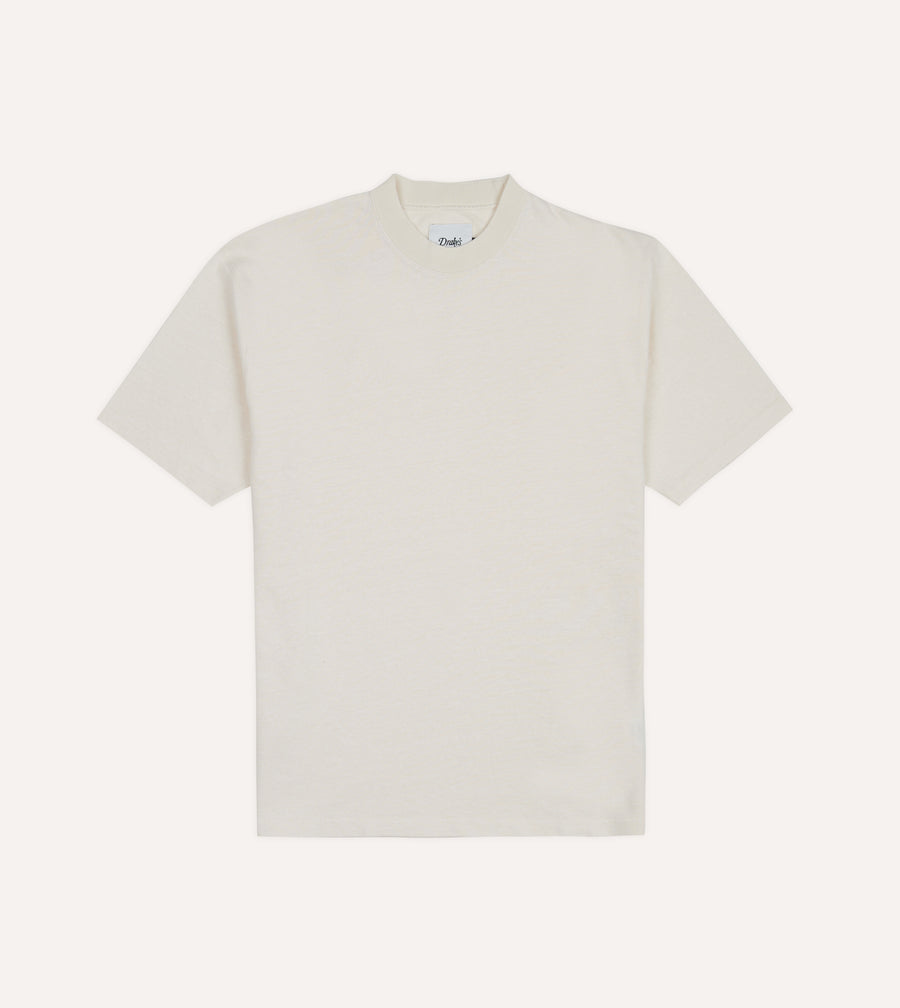 Ecru Cotton-Linen Crew Neck Hiking T-Shirt