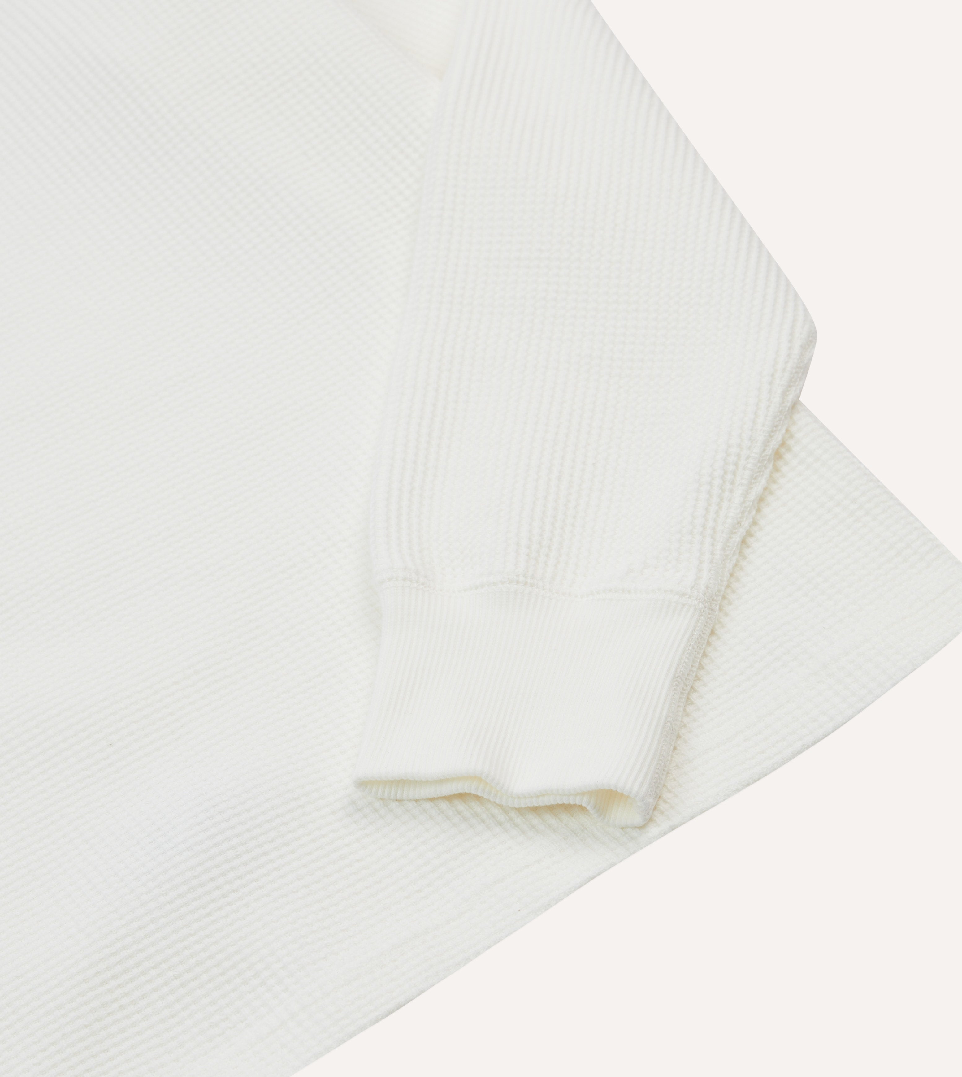 White Waffle Knit Long-Sleeve Hiking T-Shirt – Drakes US