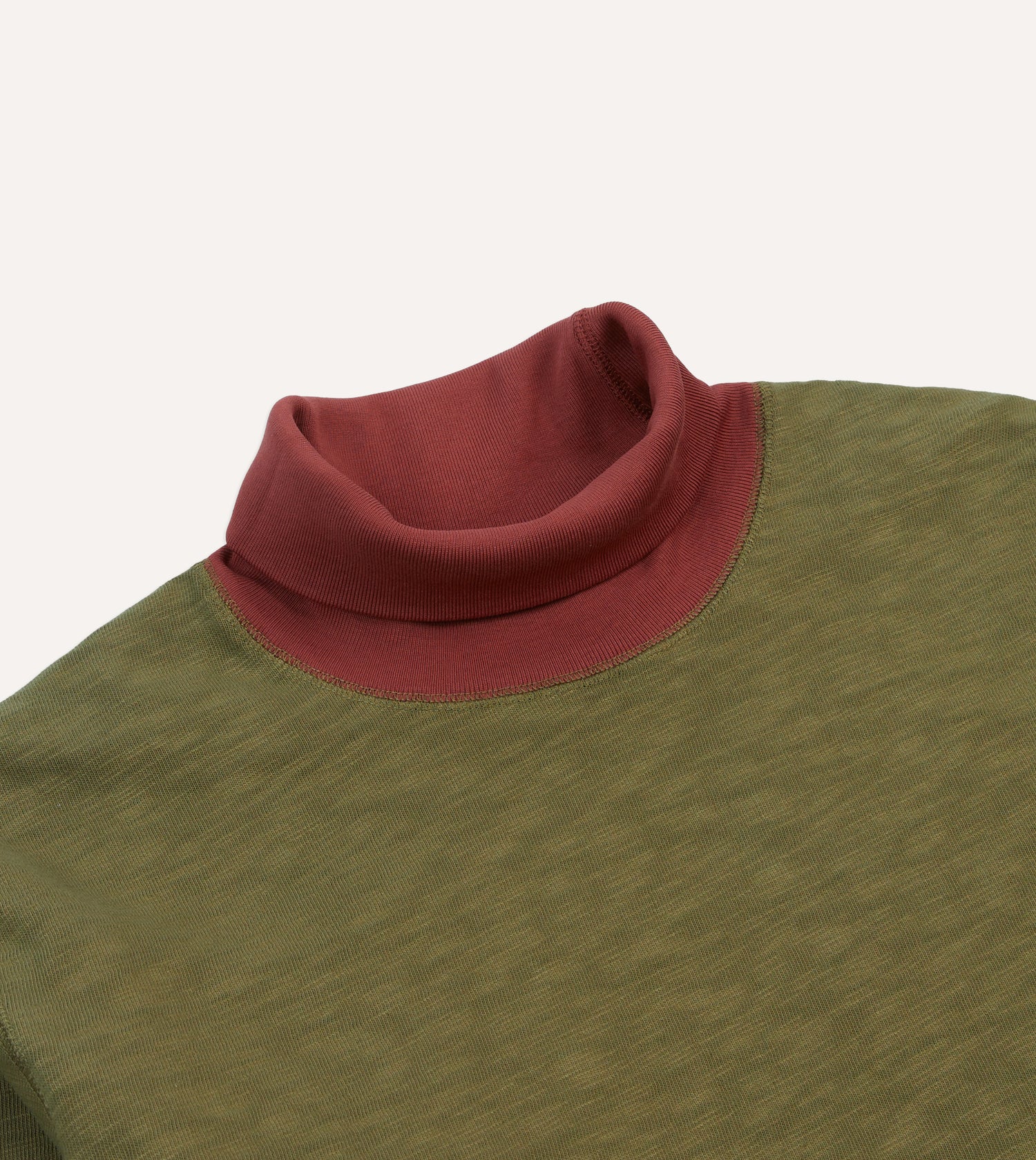 Khaki Cotton Long-Sleeve Roll Neck Hiking T-Shirt