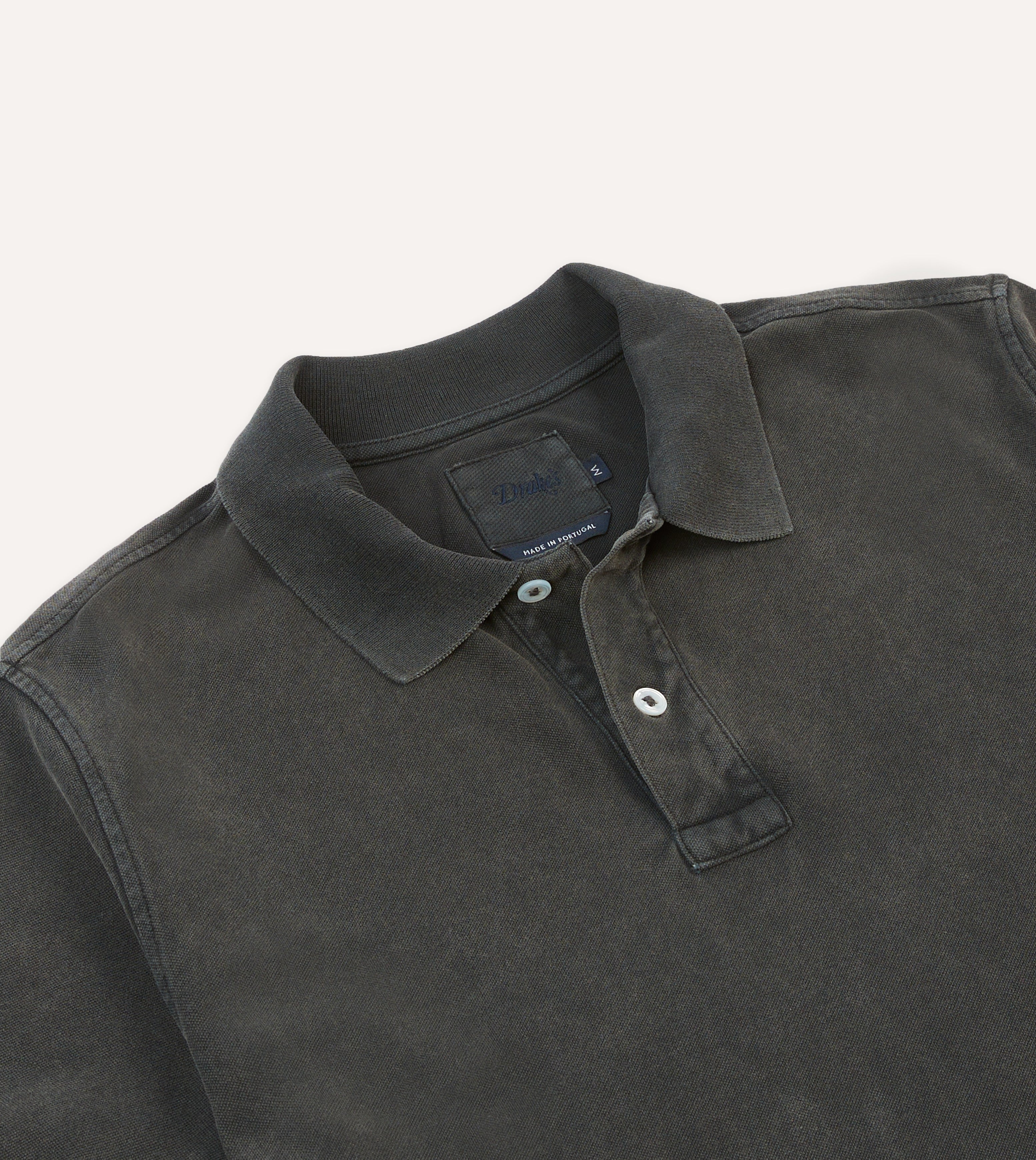Washed Black Piqué Cotton Polo Shirt – Drakes US
