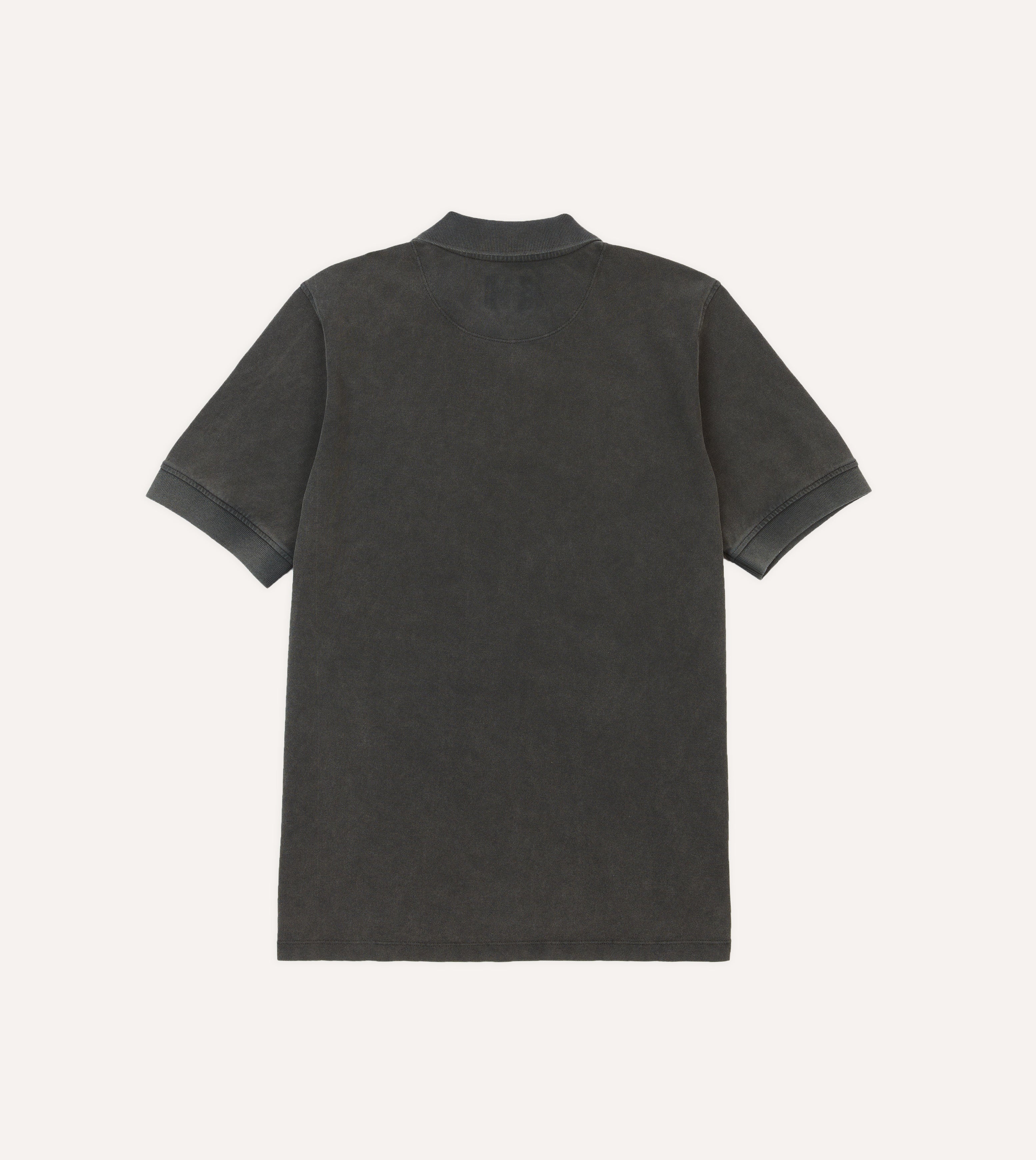 Washed Black Piqué Cotton Polo Shirt