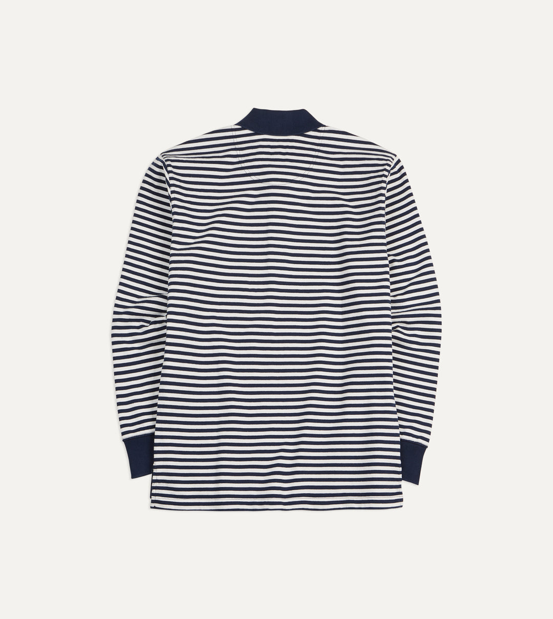 Navy and Ecru Stripe Knitted Jersey Cotton Long-Sleeve Polo Shirt ...