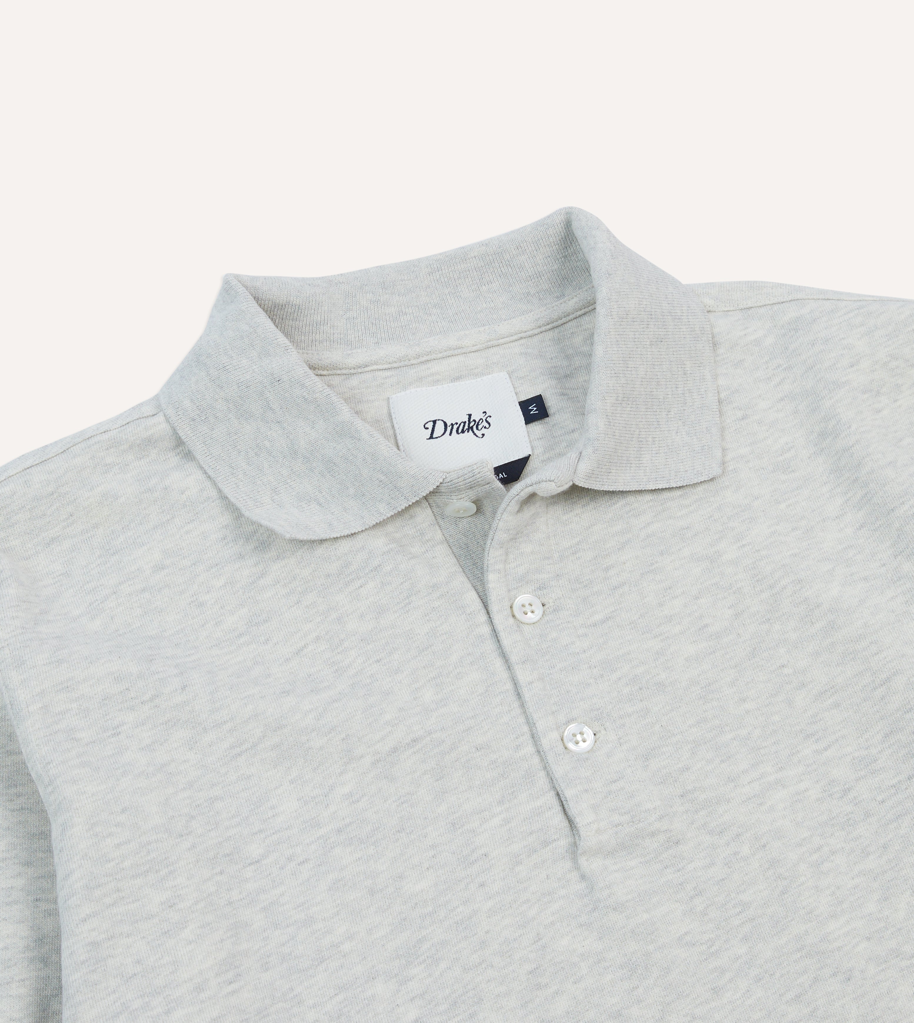 Grey Melange Jersey Cotton Long-Sleeve Polo Shirt – Drakes US