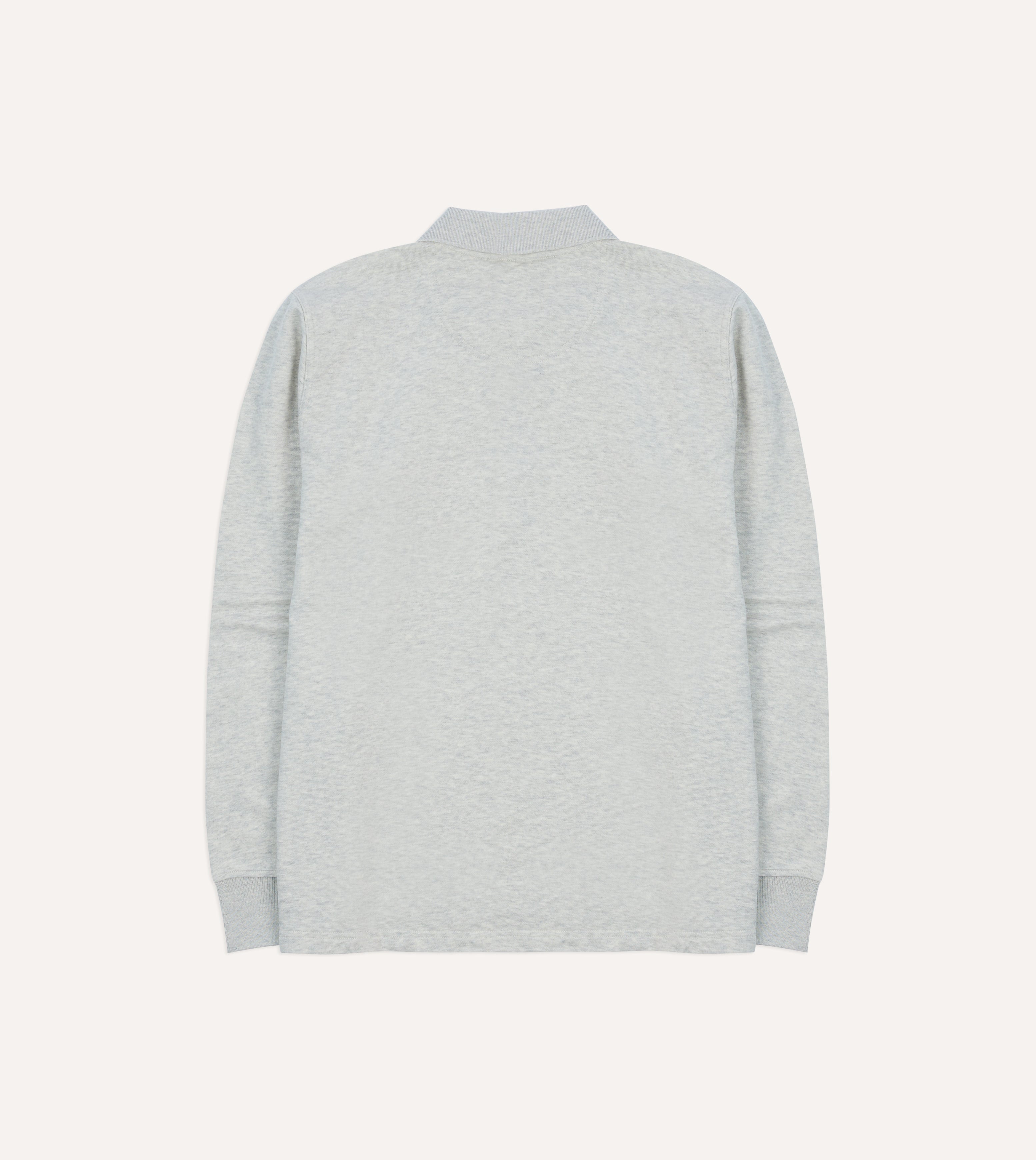 Grey Melange Jersey Cotton Long-Sleeve Polo Shirt