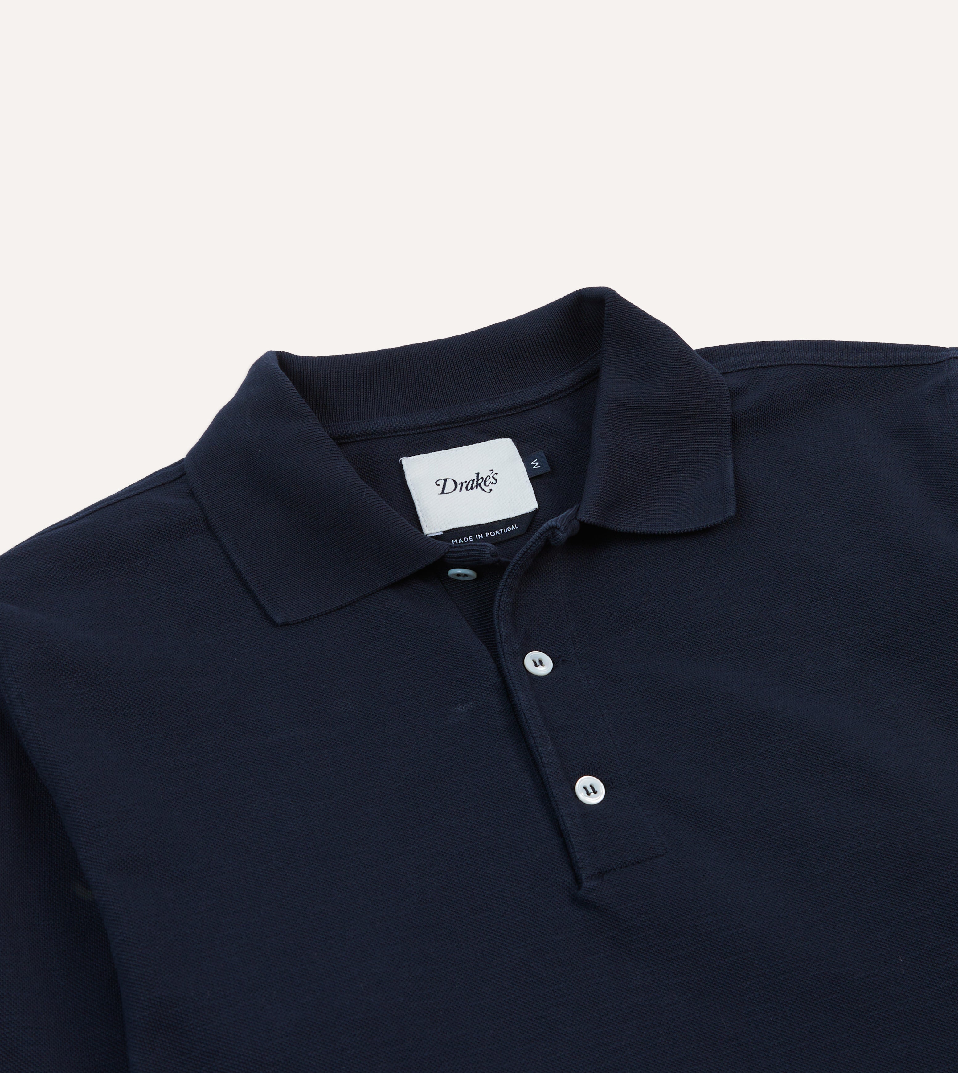 Drake’s V-Neck Long Sleeve Polo Shirt 36 Navy Pique Cotton Long-Sleeve Polo Shirt – Drakes US