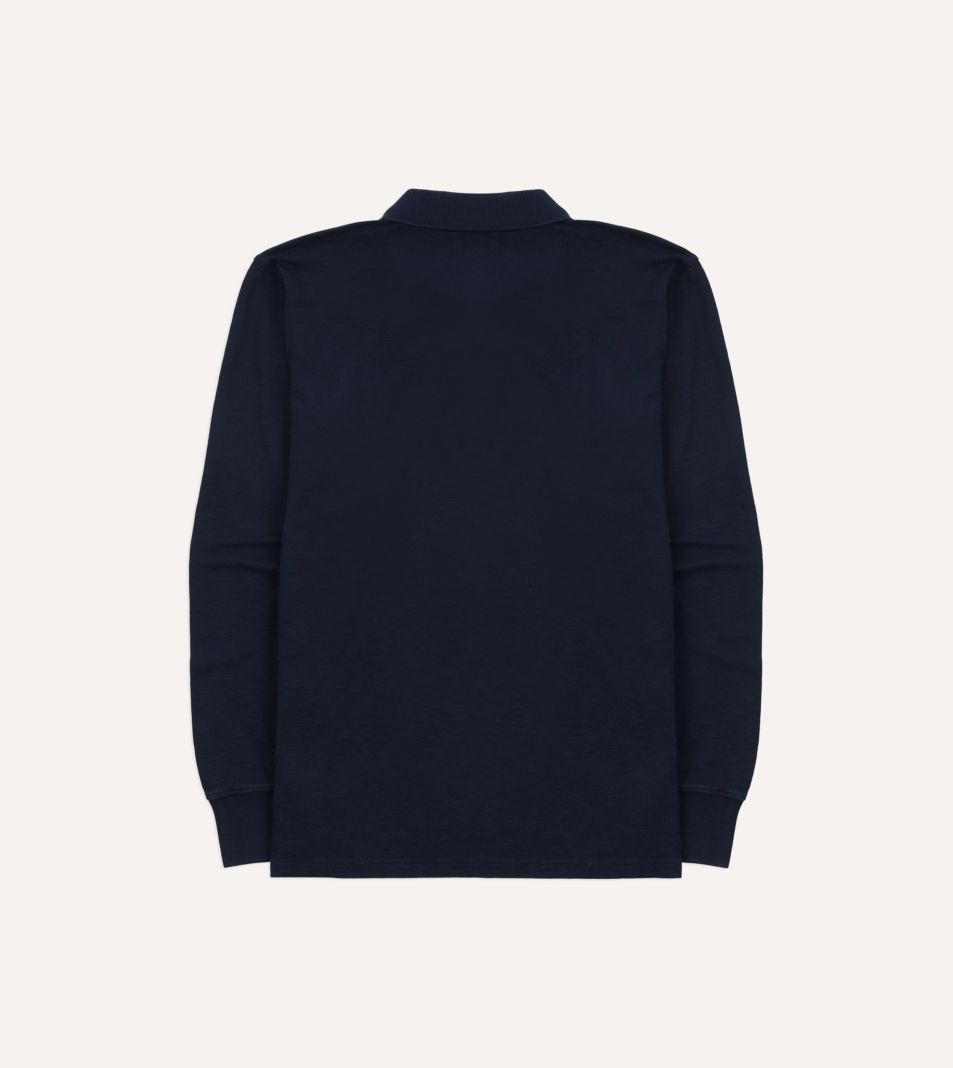 Navy Pique Cotton Long-Sleeve Polo Shirt – Drakes US