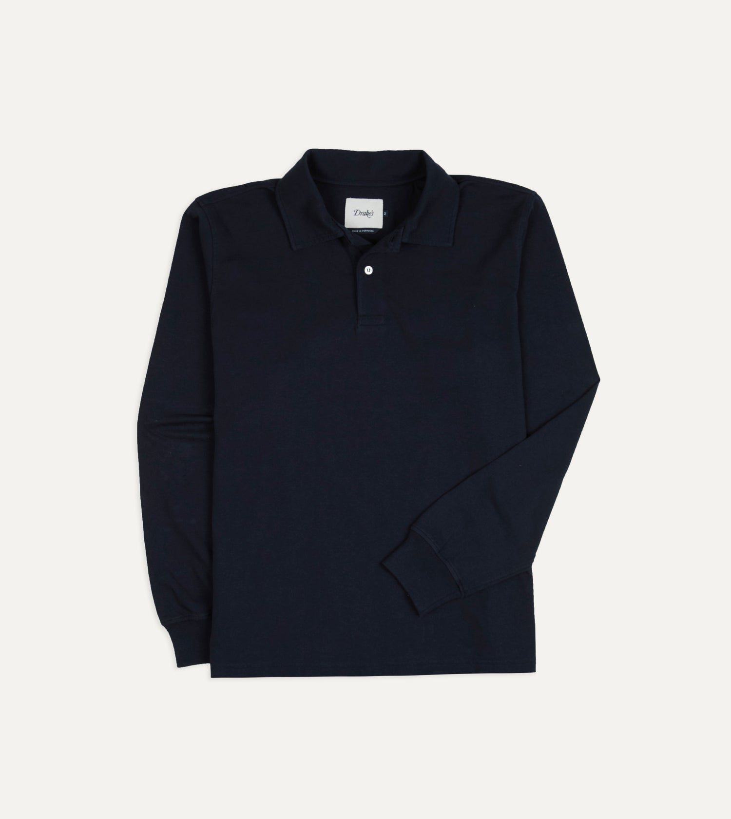 Navy Cotton Jersey Long-Sleeve Polo Shirt