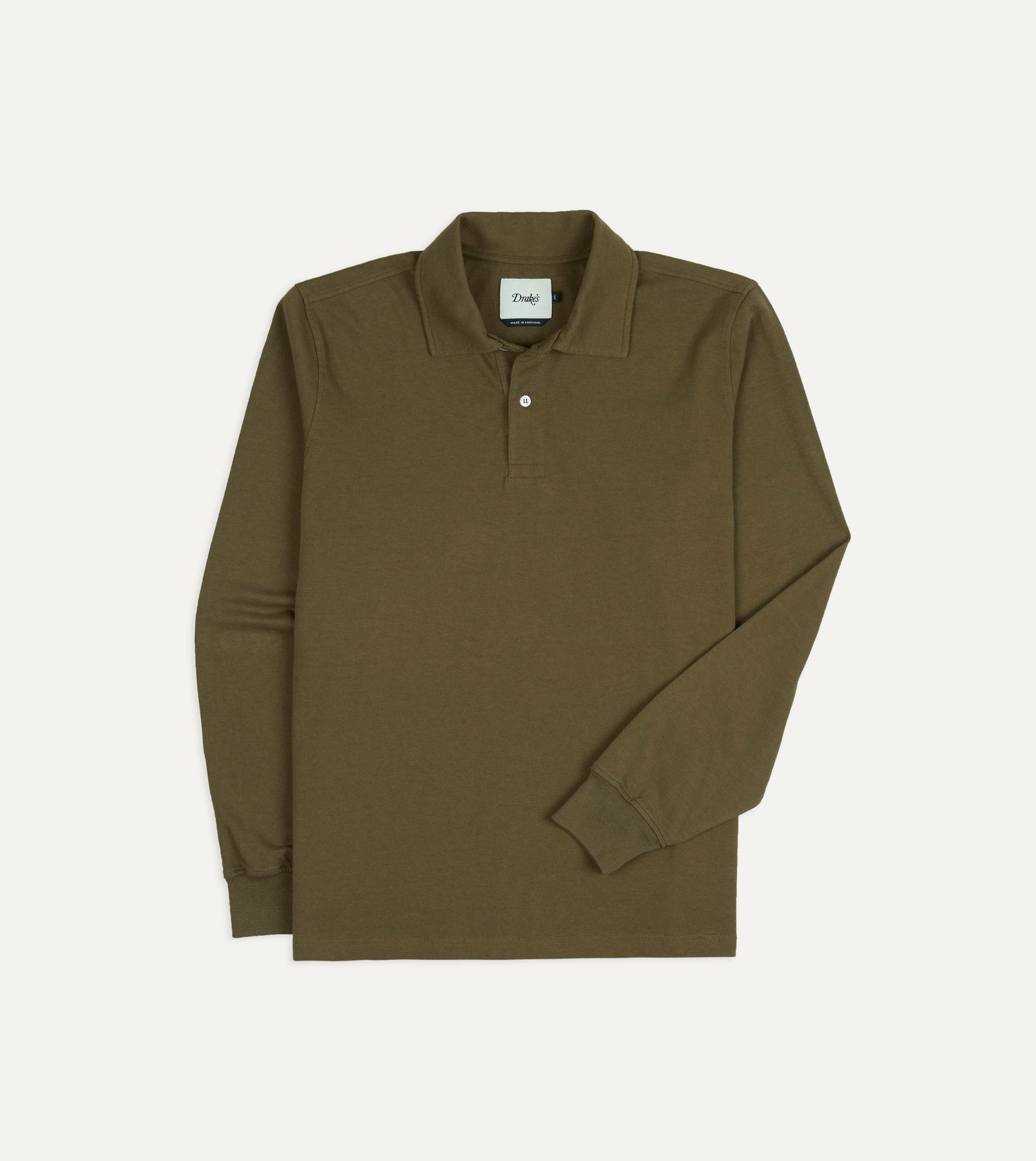 Olive Cotton Jersey Long-Sleeve Polo Shirt