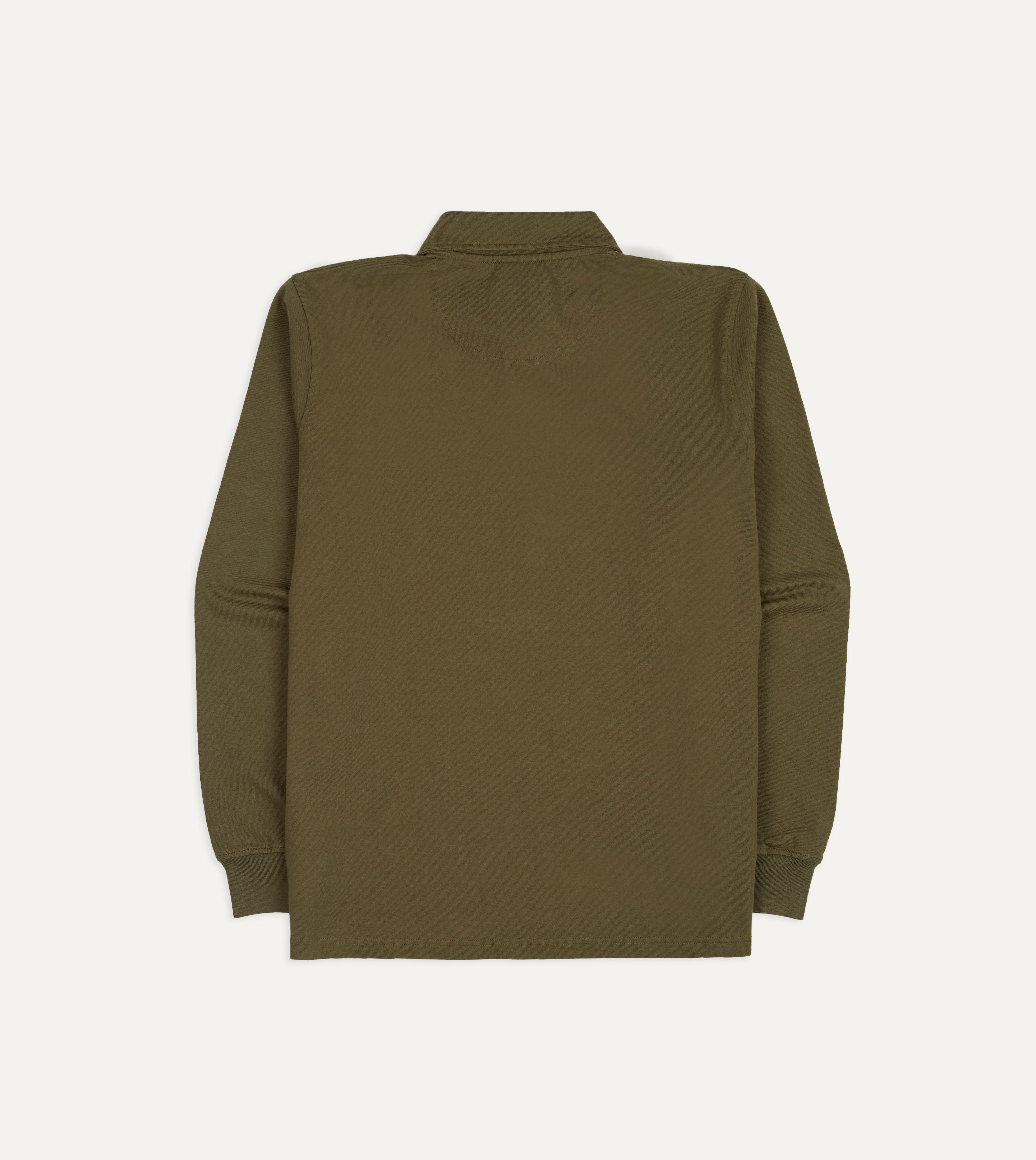 Olive Cotton Jersey Long-Sleeve Polo Shirt