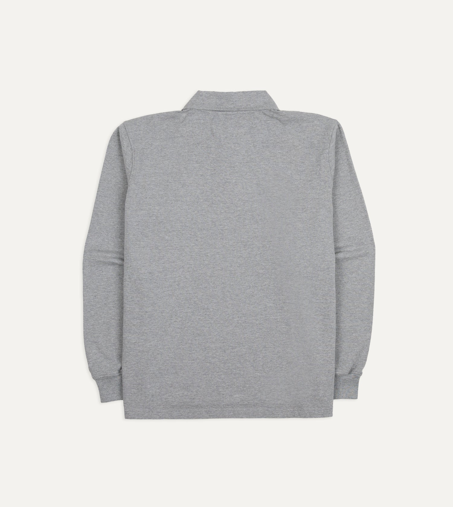 Grey Melange Cotton Jersey Long-Sleeve Polo Shirt