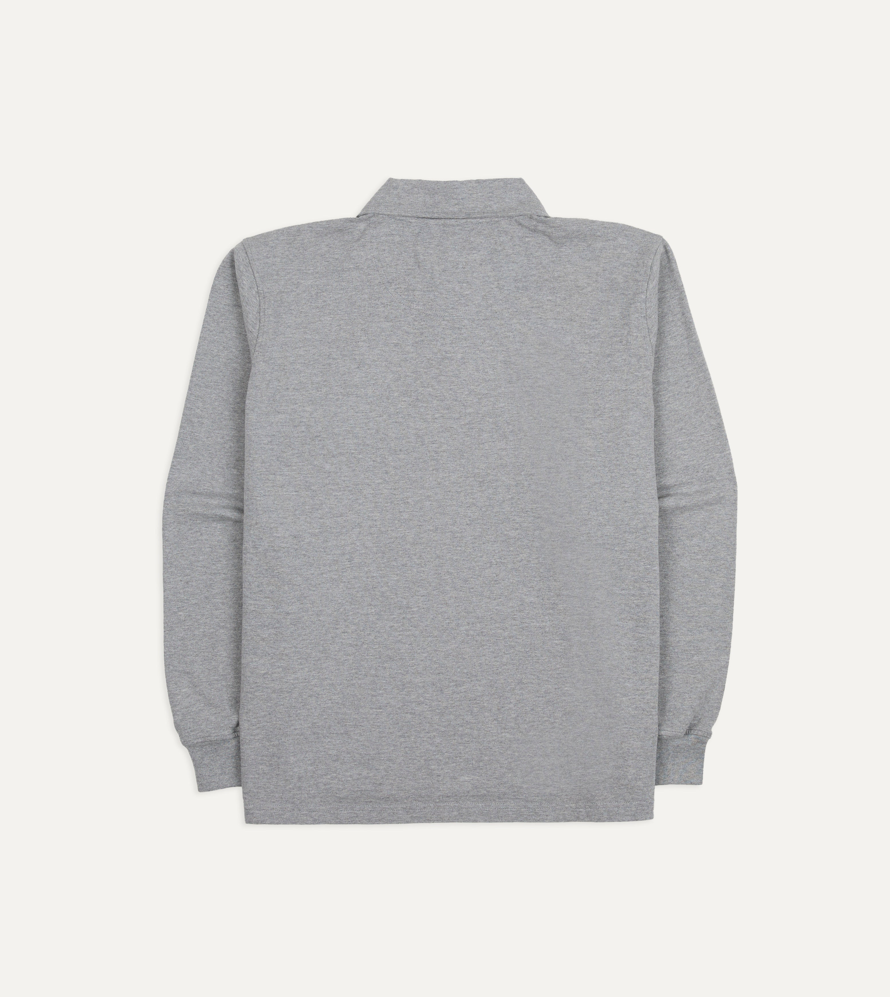 Grey Melange Cotton Jersey Long-Sleeve Polo Shirt